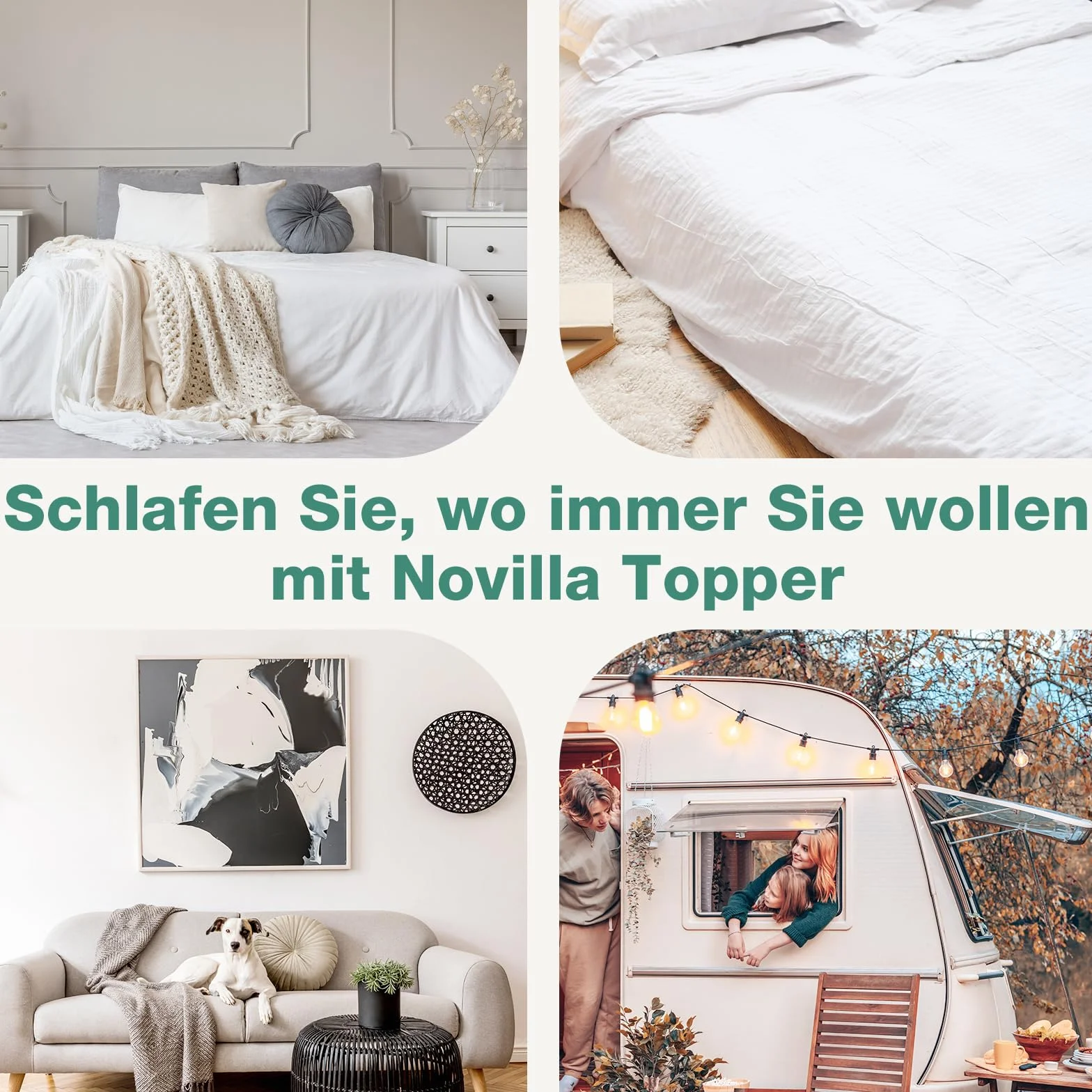 Novilla Topper Viscoelastic 140x200 5 cm, żelowy materac, nakładka na materac z pianki Memory Foam Mattress, bambusowy topper, zdejmowany i nadający się do prania pokrowiec na materac, biały