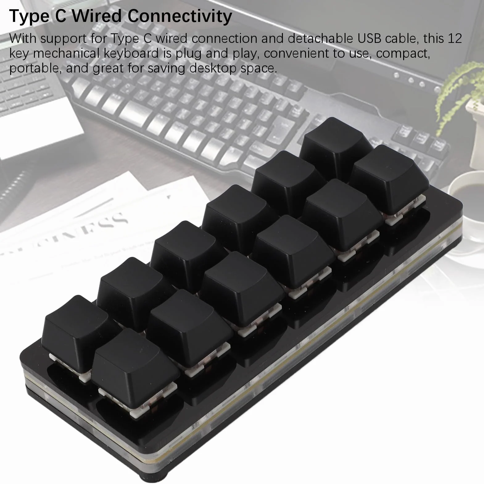 12 Mały Klawiatura Klawiatury Klawiatury na PC, Wielofunkcyjna Programowalna Klawiatura Gry RGB dla Projektantów i Graczy, AcryLicblack/1 (BLACK)