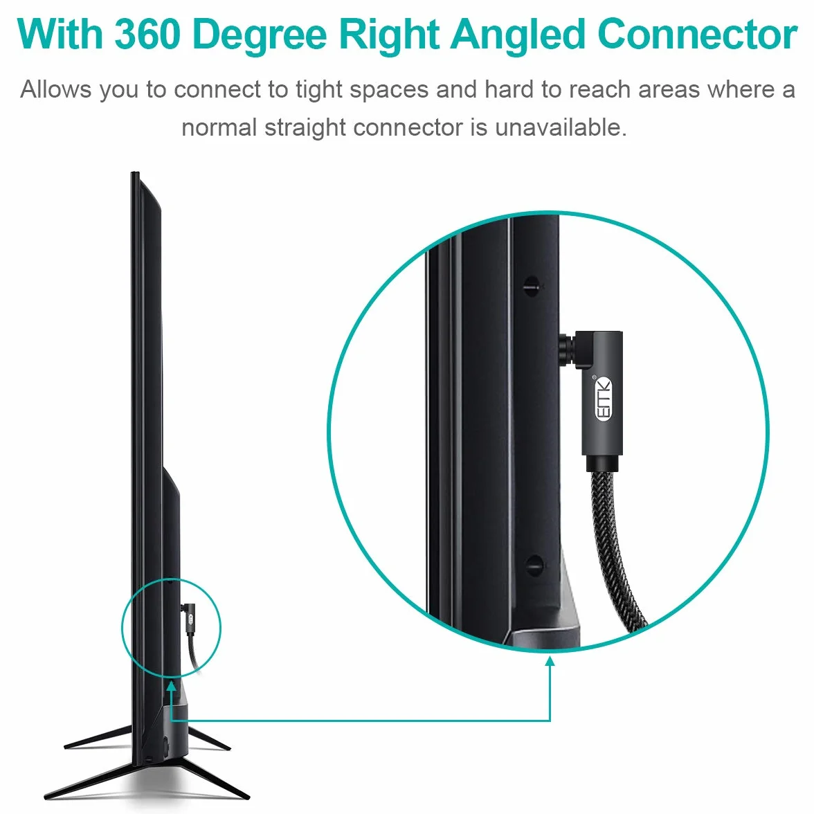 EMK Cyfrowy kabel optyczny Toslink z podwójnymi wtyczkami kątowymi 360° i 90° - 1 m czarny, podwójnie ekranowany, do kina domowego, soundbar, TV, PS3, PS4