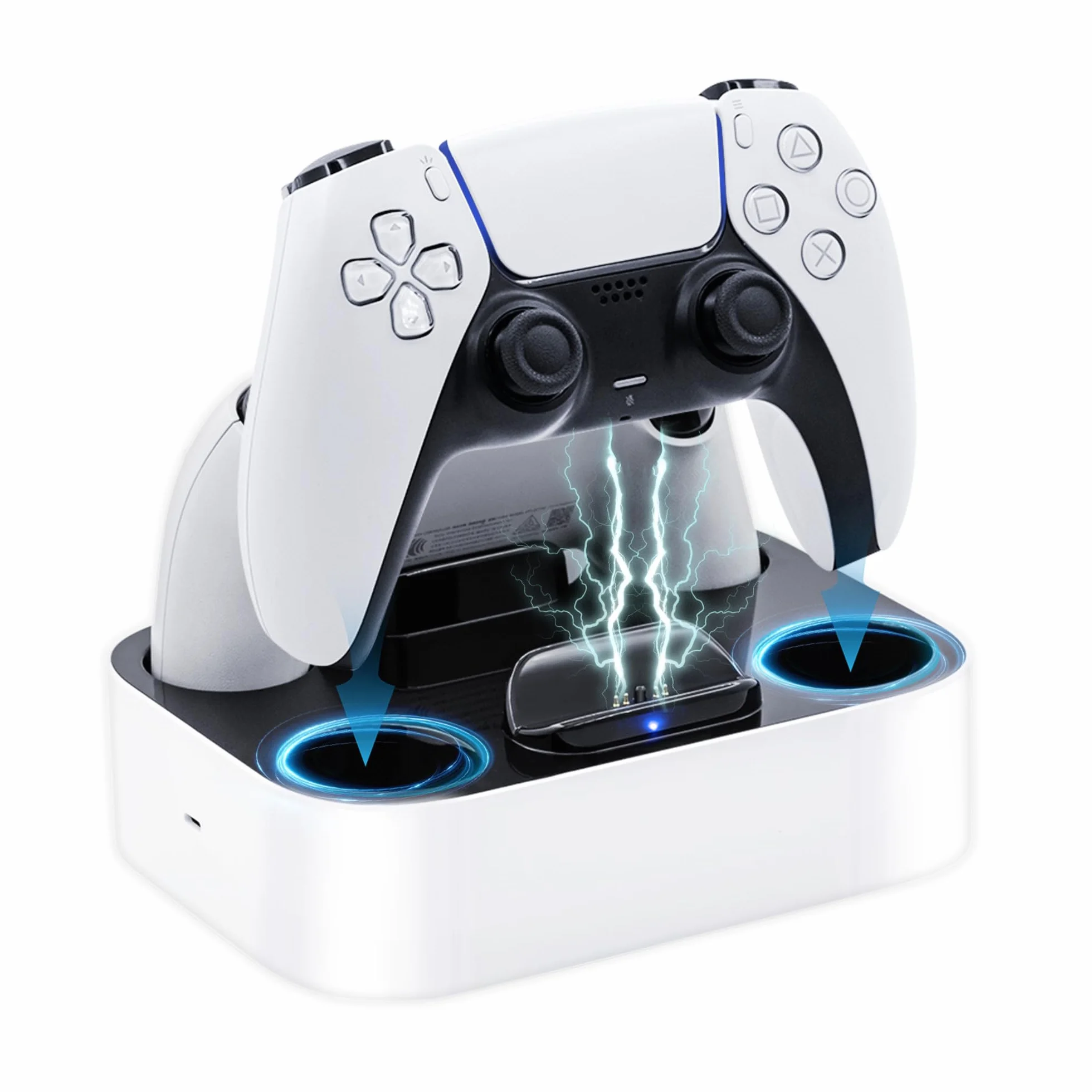 Mcbazel Stacja ładująca kontrolera do PS5, podwójna ładowarka, ochrona przed przegrzaniem, potrójna ochrona z wyświetlaczem LED do kontrolera PlayStation 5 DualSense, biała