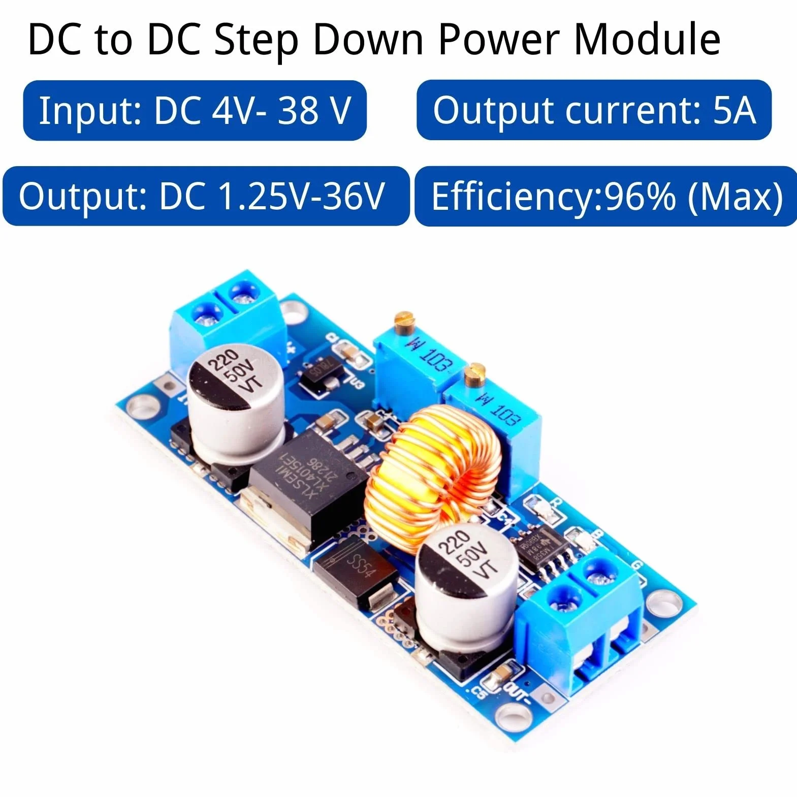 XL4015 DC-DC Buck Converter LAOMAO Regulowany konwerter napięcia 5A 8-36V do 1,25-32V Kompatybilny z Arduino Raspberry Pi