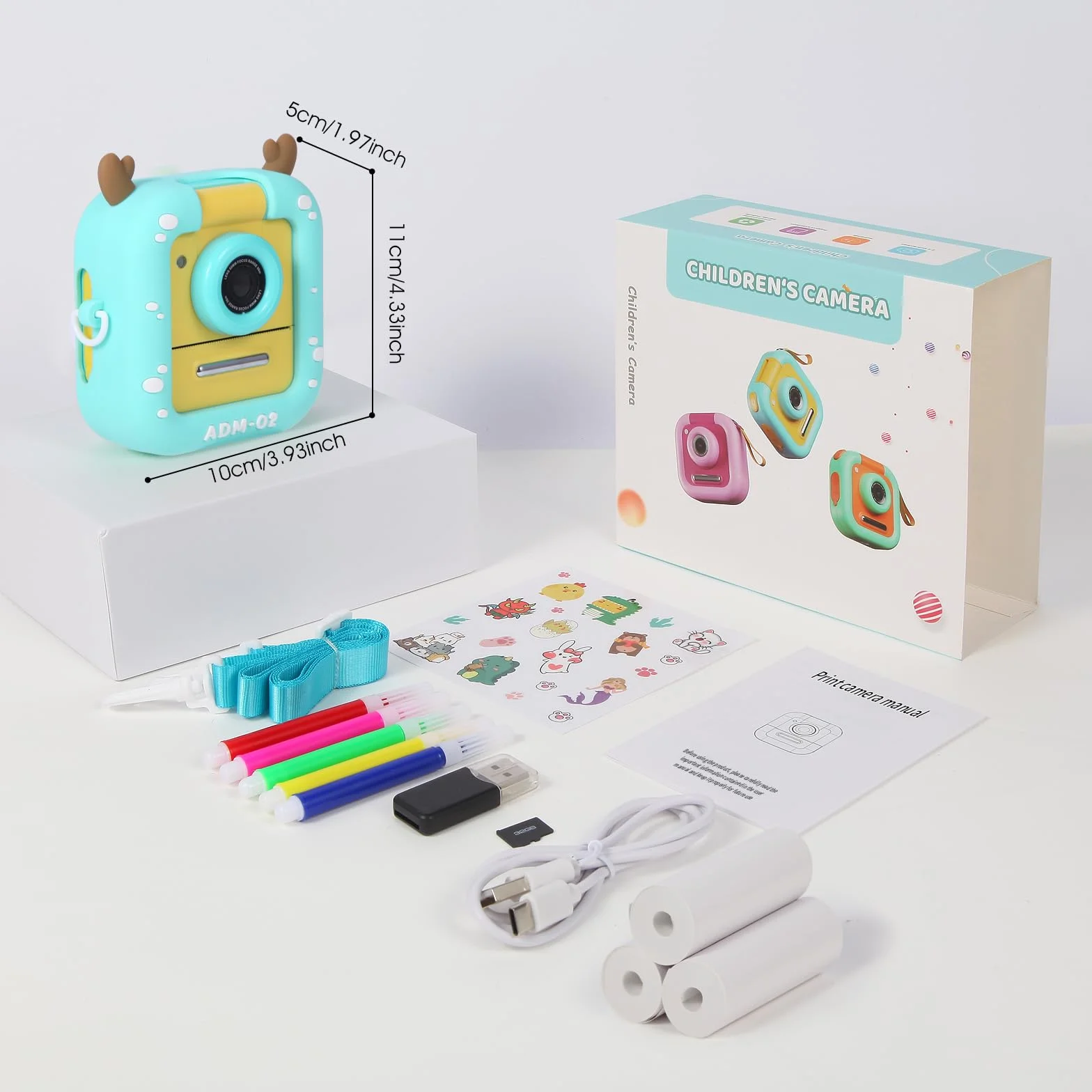 Aparat dla dzieci do natychmiastowego drukowania ZUEOKAI 2.4" z obiektywem obracanym o 180°, 3 papierami do druku, kartą 32GB i etui z silikonu, idealny na prezenty dla dzieci od 3 do 10 lat