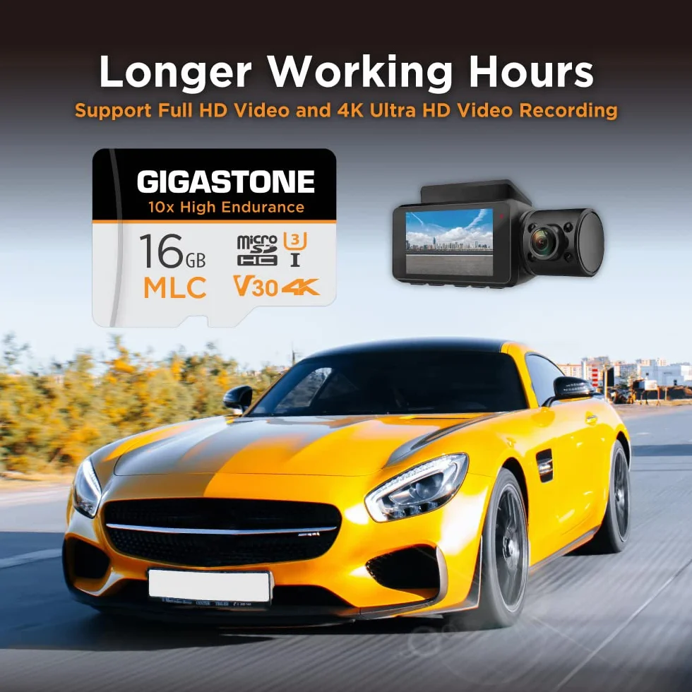 Gigastone - 10 tarjetas micro SD MLC de 16 GB, 10 unidades, grabación de video 4K, cámara de seguridad, cámara de salpicadero, compatible con vigilancia de 95 MB/s, U3 C10, con adaptador