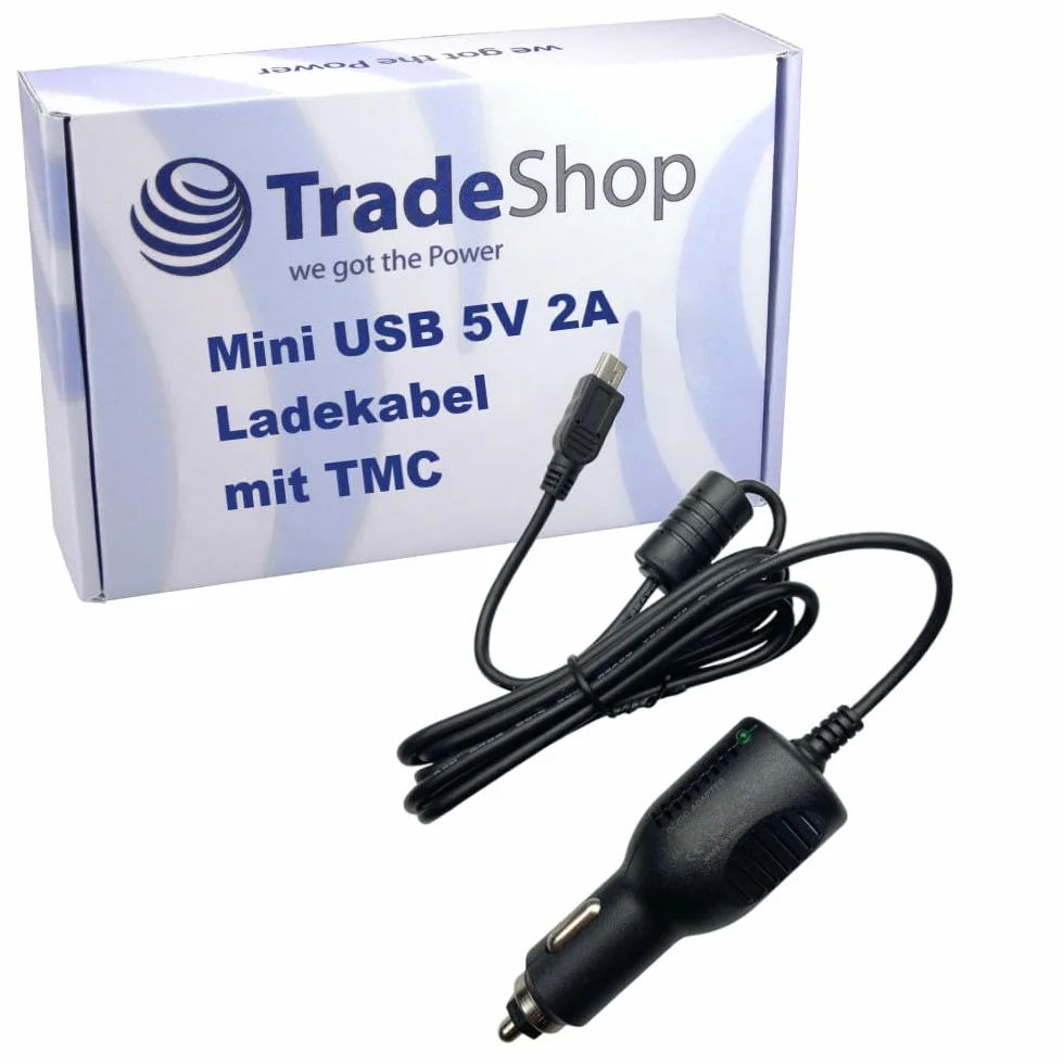 Premium mini USB samochodowy kabel do ładowania 12 V/24 V z anteną TMC kompatybilny z Tomtom Becker Garmin Nüvi Navigon, odbiornik nawigacji nawigacja