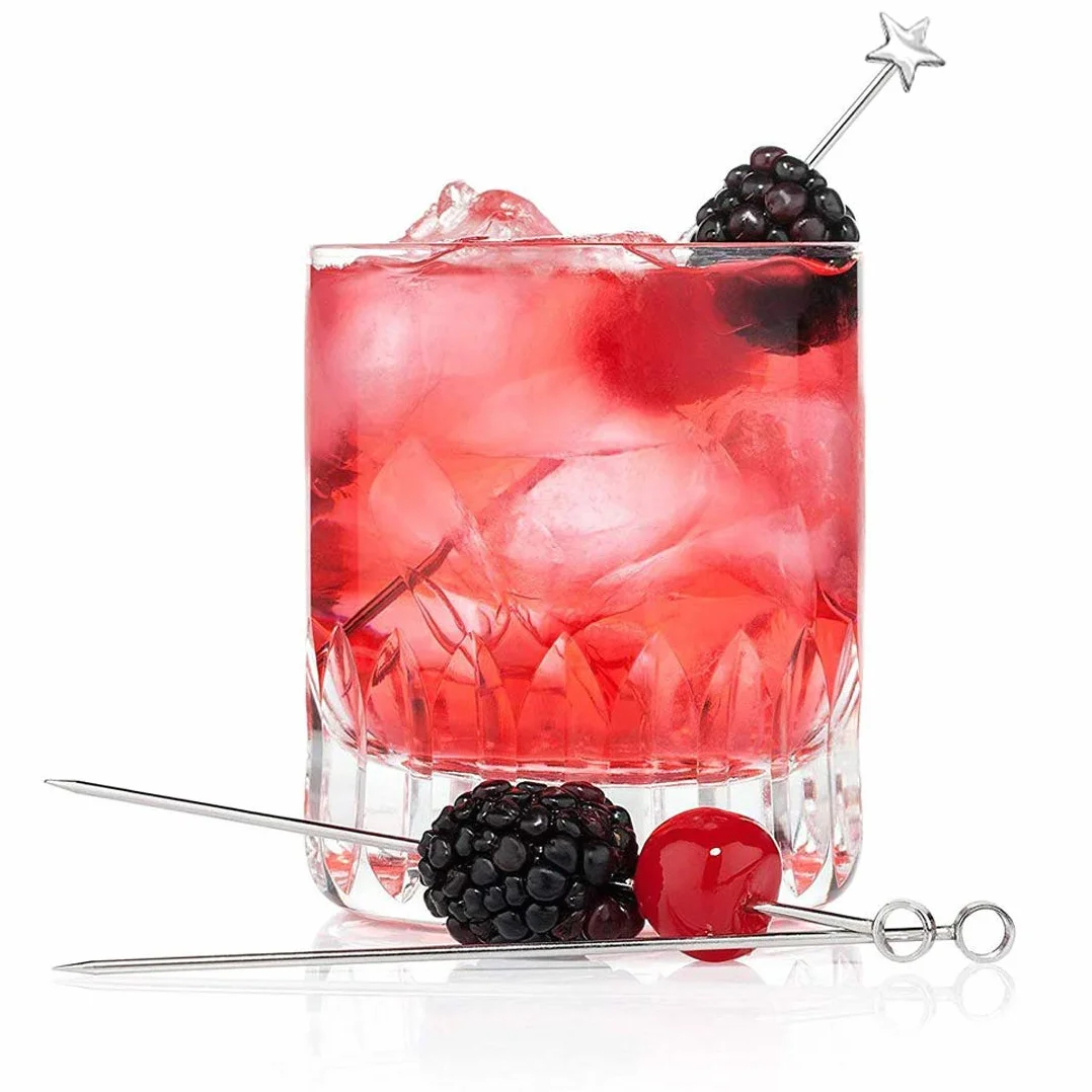 Zestaw patyczków koktajlowych 20 szt. patyczków do owoców ze stali nierdzewnej, wielokrotnego użytku kostki do napojów przystawki wykałaczki do Martini, 4 style, srebrne