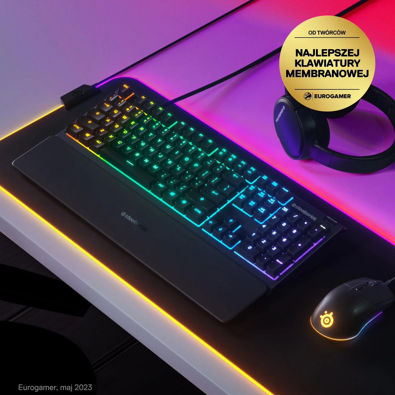 SteelSeries Apex 3 – klawiatura gamingowa – 10-strefowe oświetlenie RGB – magnetyczna podkładka pod nadgarstki – układ niemiecki (QWERTZ)
