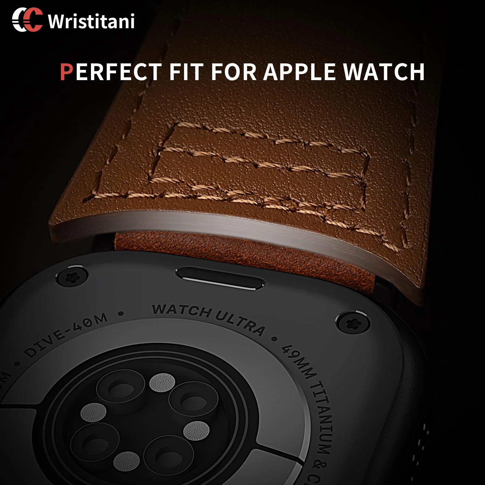 Wristitani Pasek z prawdziwej skóry w stylu vintage, kompatybilny z Apple Watch 44 mm, 45 mm, 46 mm, 42 mm, 49 mm, 41 mm, 40 mm, 38 mm, zapasowy pasek dla kobiet i mężczyzn do iWatch Ultra 2/3, Series