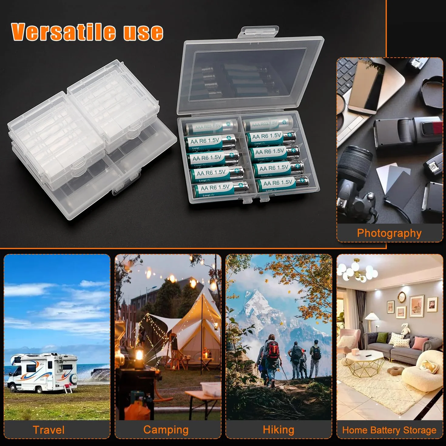 5 Sztuk AA/AAA Battery Storage Box Sets, KUOQIY Wielofunkcyjny Plastikowy Pojemnik na Baterie, z 6 PCS AAA do AA Adapter Converter, do Przechowywania i Ochrony Baterii AA i AAA (4 +10 Cell)