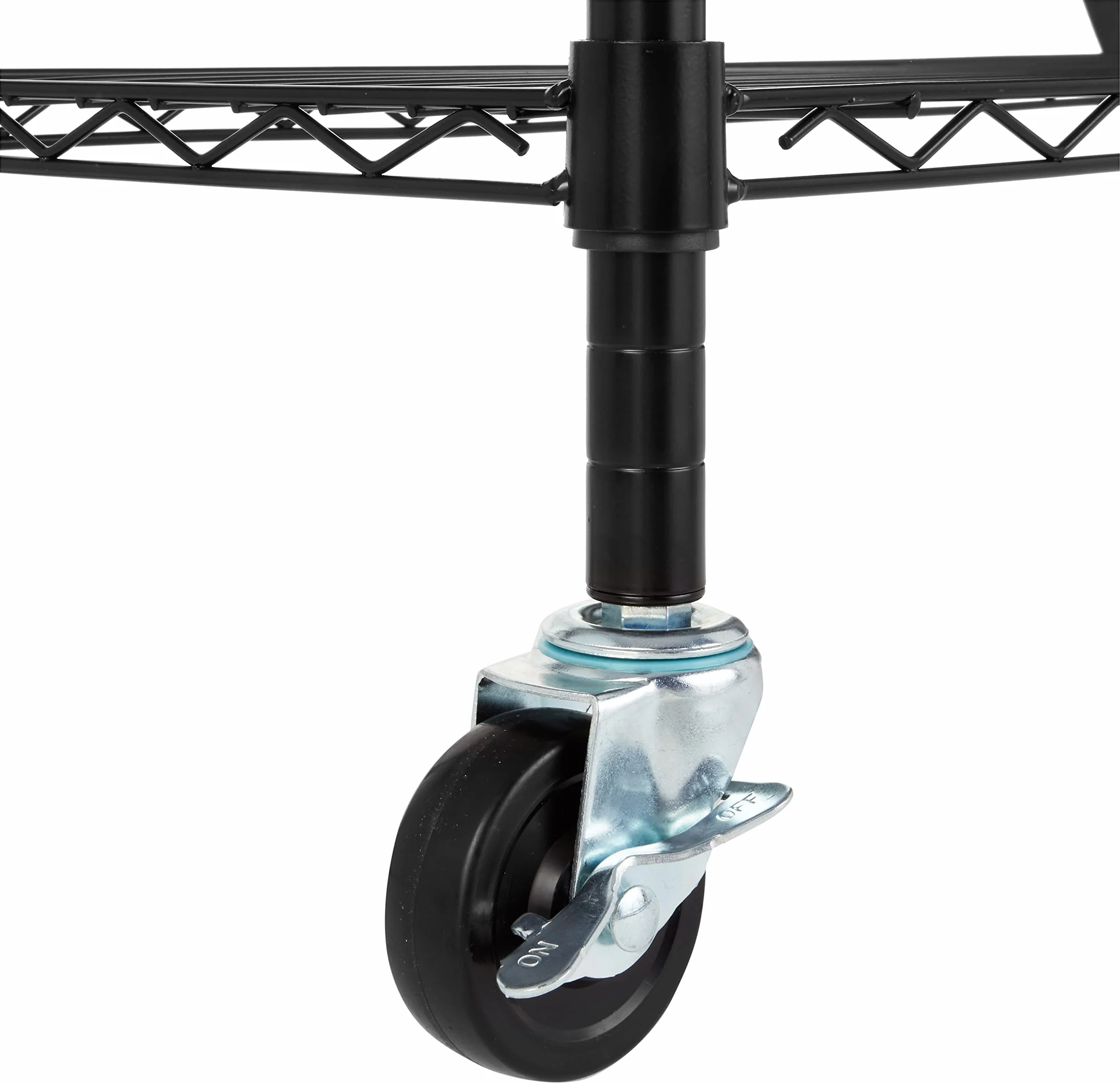 Amazon Basics Regał magazynowy z 5 półkami, na kółkach 10,2cm, półki z regulacją wysokości i nóżki poziomujące, maksymalna waga 680kg, czarny, 35,6cm x 76,2cm x 162,2cm (gł. x szer. x wys.)