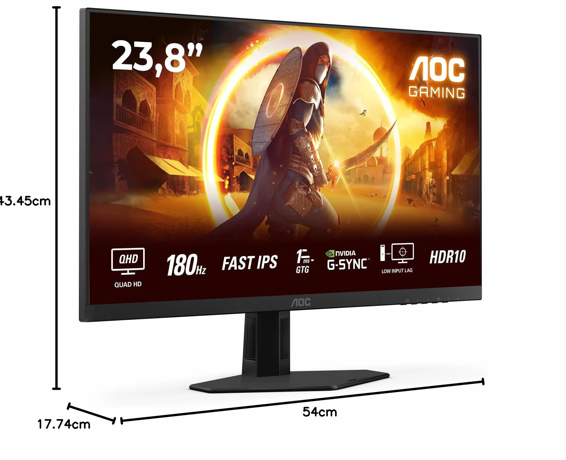 AOC Gaming Q24G2A - 24-calowy monitor Quad HD, 180 Hz, 1 ms, comp. G-Sync, HDR10 (2560x1440, 2X HDMI 2.0, 1x DisplayPort 1.4) Czarno-czerwony