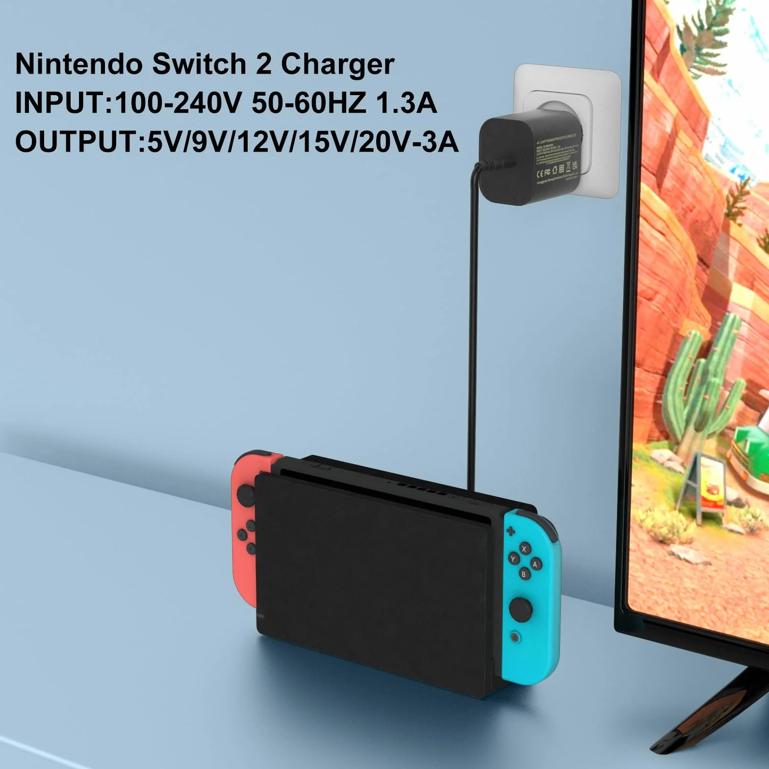 Ładowarka Switch 2 – zasilacz 60 W AC do Nintendo Switch 2 / OLED/Lite/Steam Deck, obsługa trybu TV Dock, szybkie ładowanie za pomocą kabla USB C o długości 5,9 ft