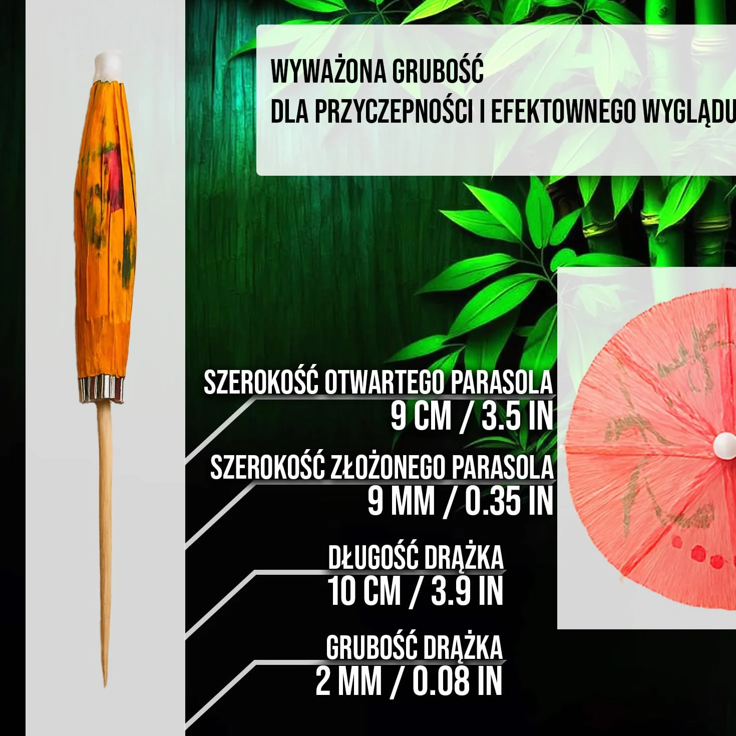 30 Sztuk Parasolek Koktajlowych z Bambusa - 10 cm (3,9 cala) Kolorowe Wykałaczki do Tropikalnych Napojów, Babeczek, Barów Tiki, Imprez Basenowych, Luau i Letnich Wydarzeń - od Mobi Lock