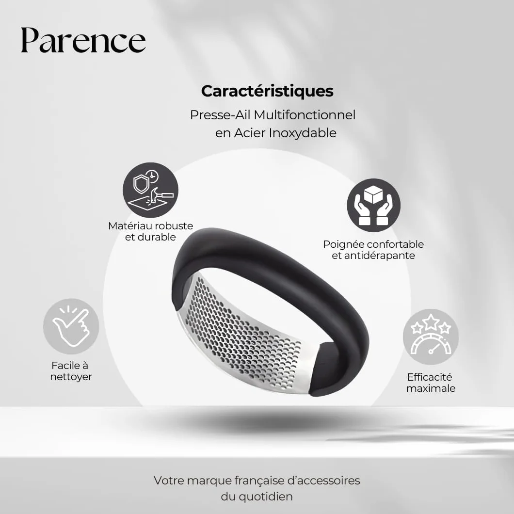 PARENCE.- Wielofunkcyjna prasa do czosnku ze stali nierdzewnej - Mały i kompaktowy młynek do czosnku z ergonomicznym uchwytem - 10,5x5cm,