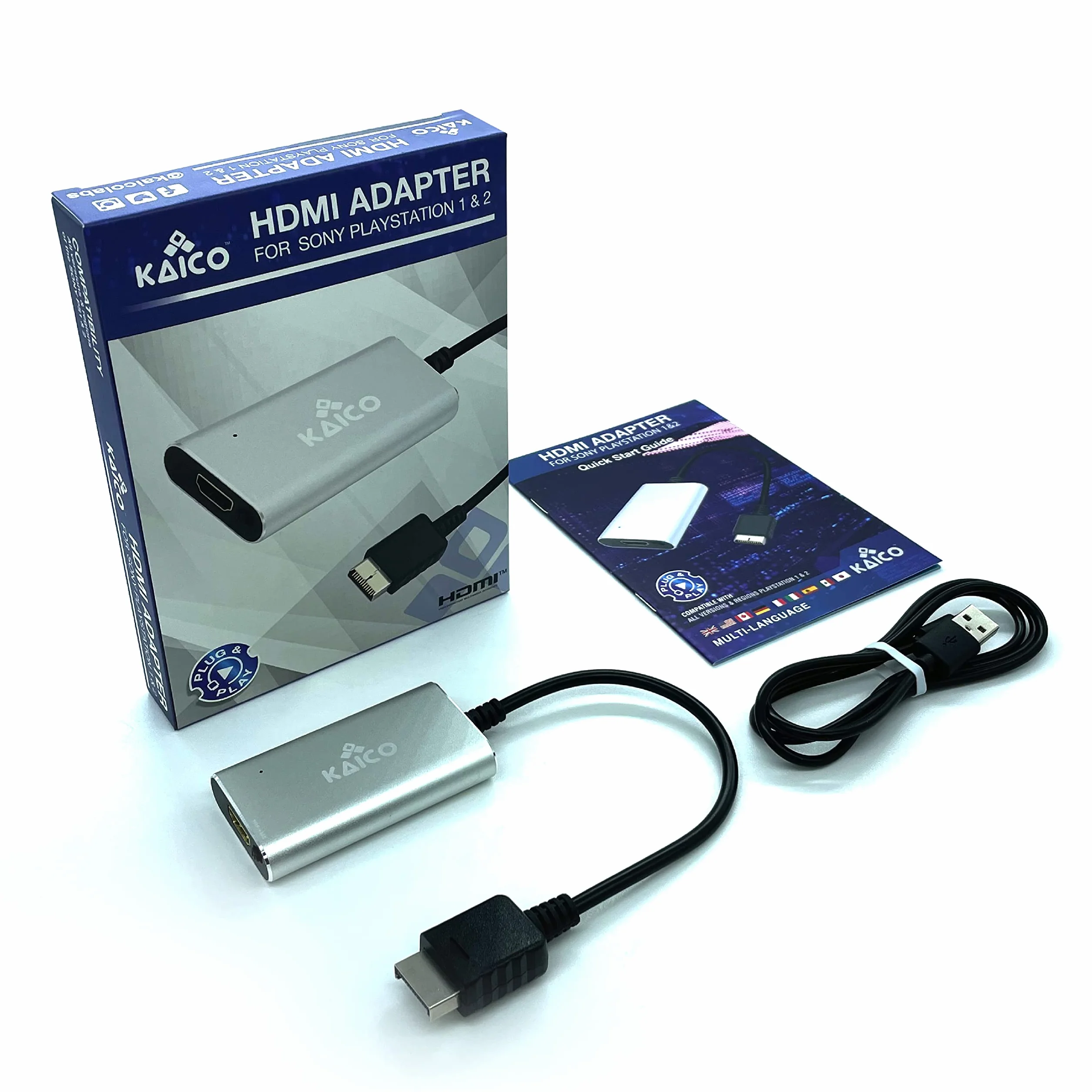 Kaico PS1 HDMI Adapter/PS2 HDMI Adapter compatible with all Sony Playstation 2 Models- Built in switch to swap between RGB or Component- PS1 & PS2 to HDMI converter for any HDTV