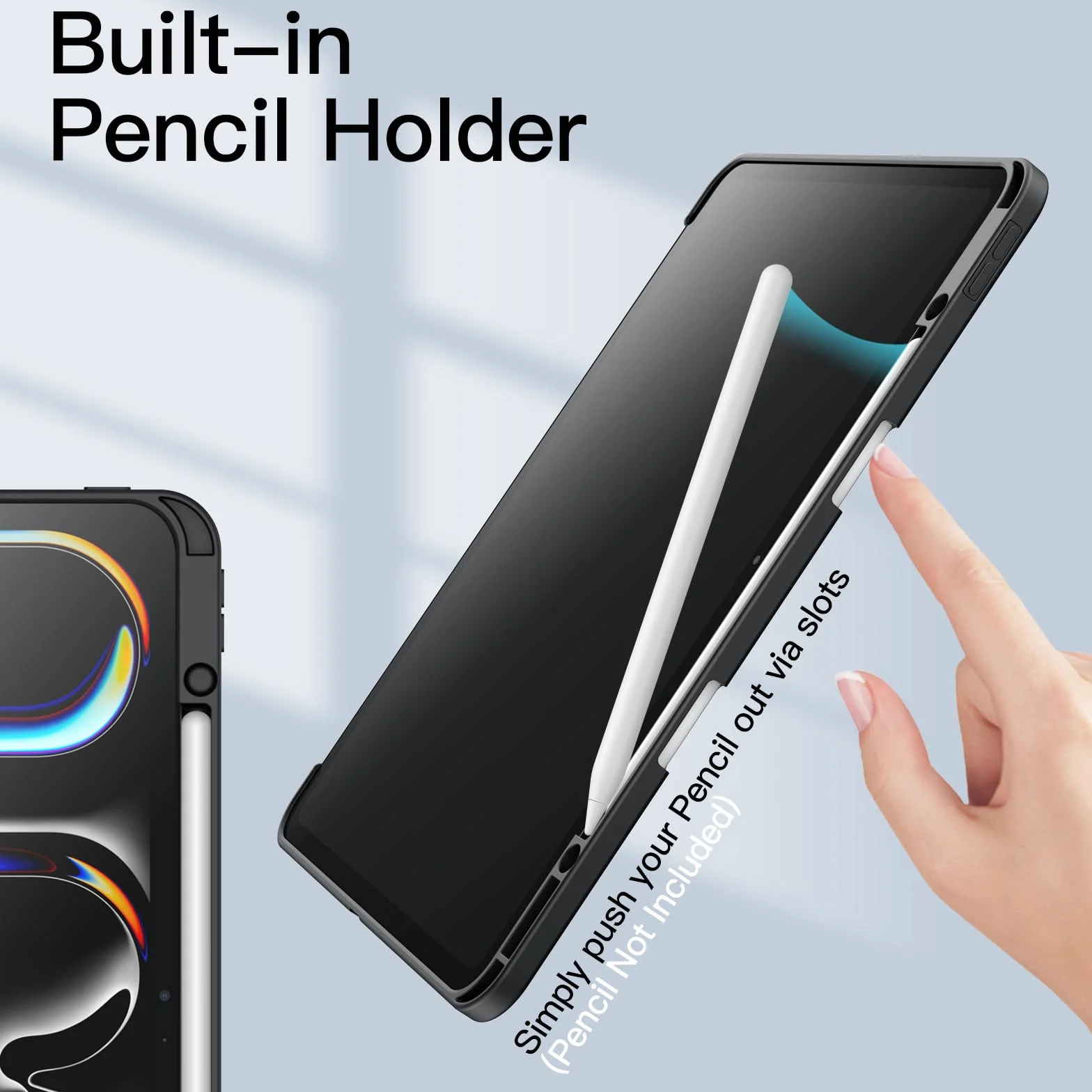 JETech Etui dla iPad Pro 13 Cala M5/M4 (2025/2024) z Pencil Uchwyt, Przejaśniać Przezroczyste Tylna Skorupa Smukłą Podstawkę Odporny na Wstrząsy Osłoną Tabletu (Czarny)