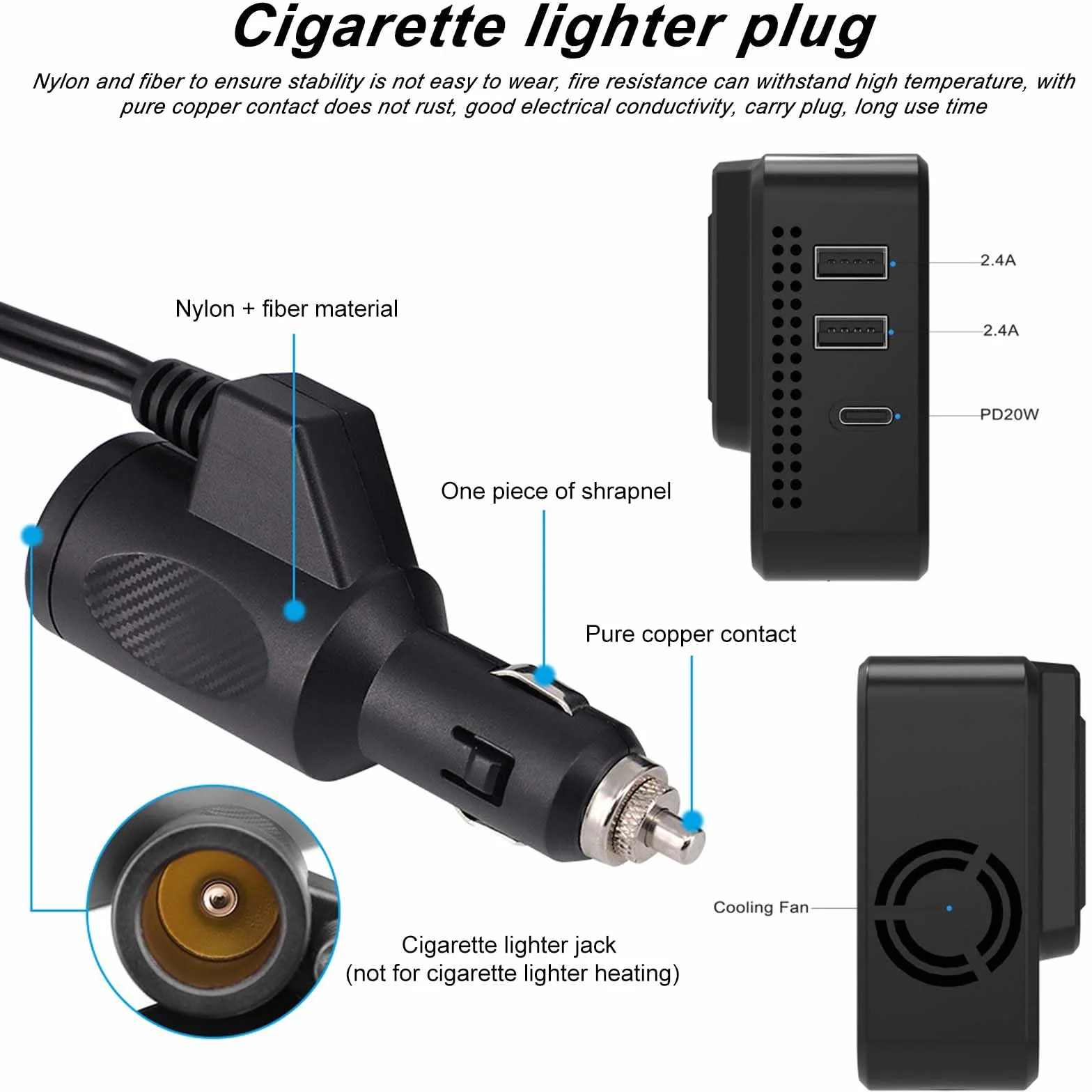 Przetwornica napięcia, 200 W, DC 12 V na AC 230 V, z 2 gniazdami i 4 portami USB, szybkie ładowanie, ładowarka samochodowa, adapter gniazda zapalniczki samochodowej, adapter gniazda zapalniczki