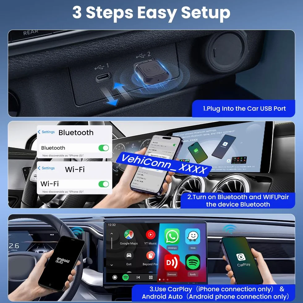 CarlinKit Bezprzewodowy adapter CarPlay i Android Auto MINI-Ultra, bezprzewodowy adapter 2 w 1, konwertuje przewodowy CarPlay/Android Auto na bezprzewodowy, mini Stick Design, aktualizacja OTA