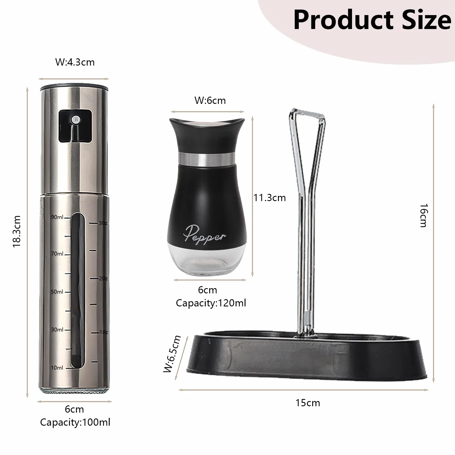 Zestaw solniczek i pieprzniczek, 120 ml, solniczka do wielokrotnego napełniania, mała z pokrywką ze stali nierdzewnej i uchwytem + 100 ml rozpylaczem oleju, przypraw/pojemniki na przyprawy
