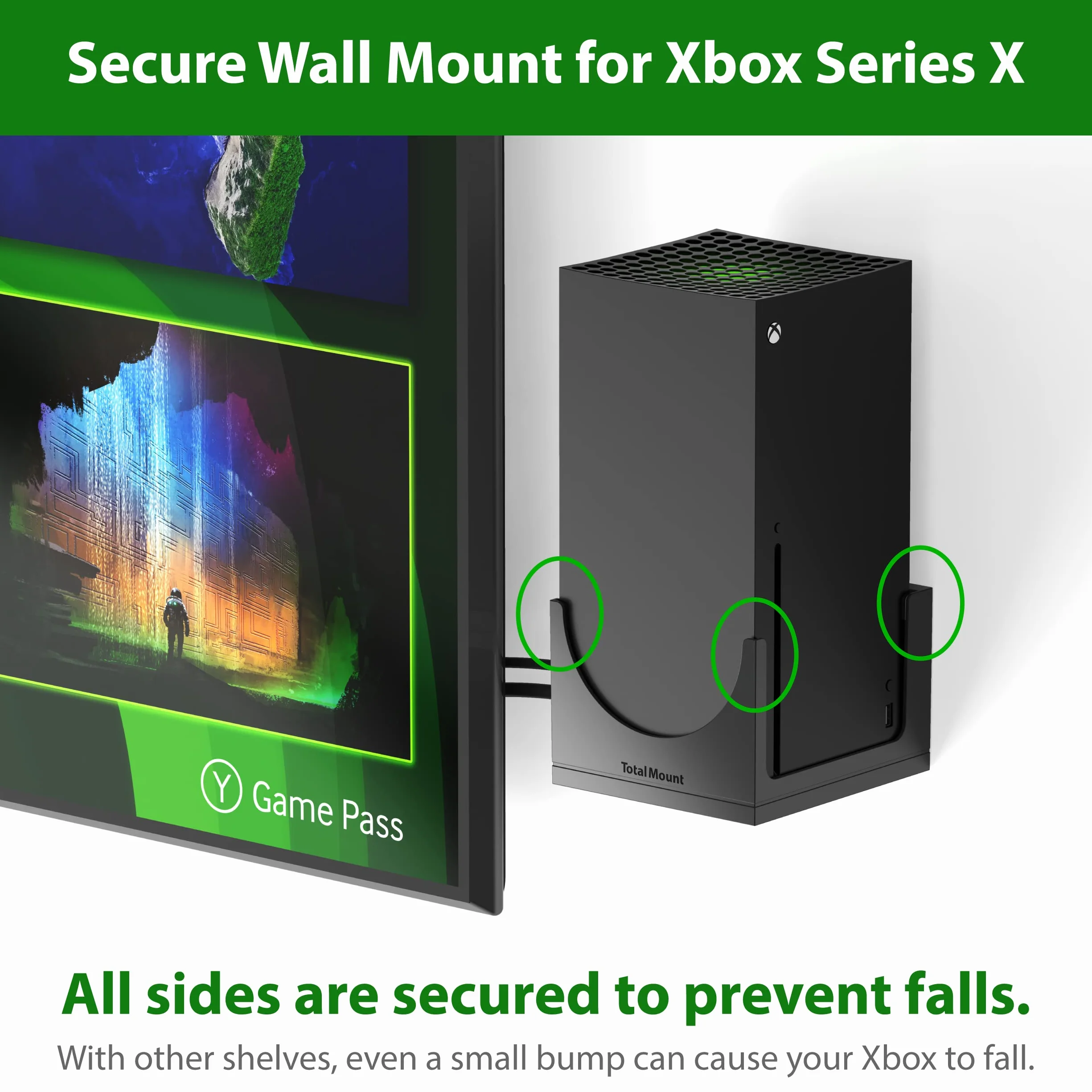 TotalMount Uchwyt ścienny dla Xbox Series X z poziomicą i systemem odprowadzania ciepła Uchwyt konsoli do montażu na ścianie