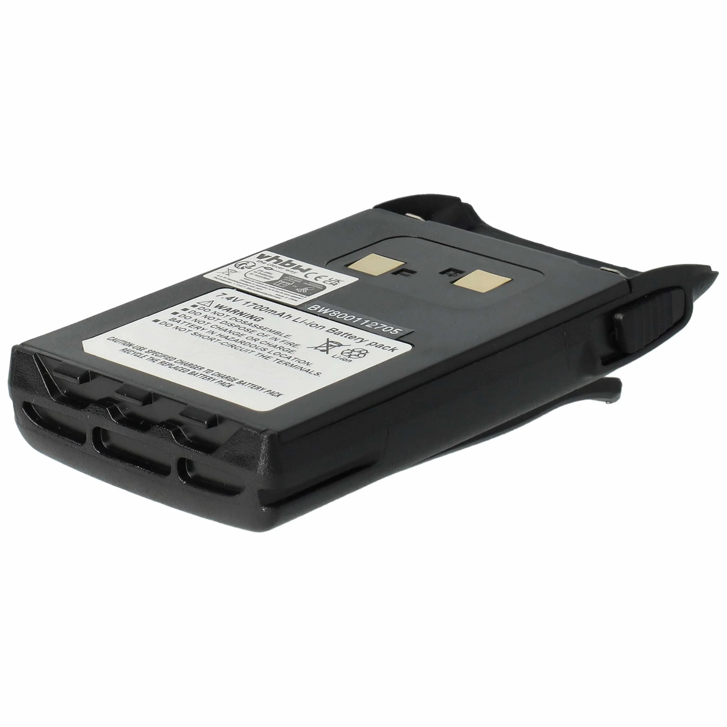 vhbw 1 x bateria kompatybilna z Wouxun KG-UVD1P, KG-UV6D, radio KG-UVD1 (1700mAh, 7,4V, Li-ion) + klips