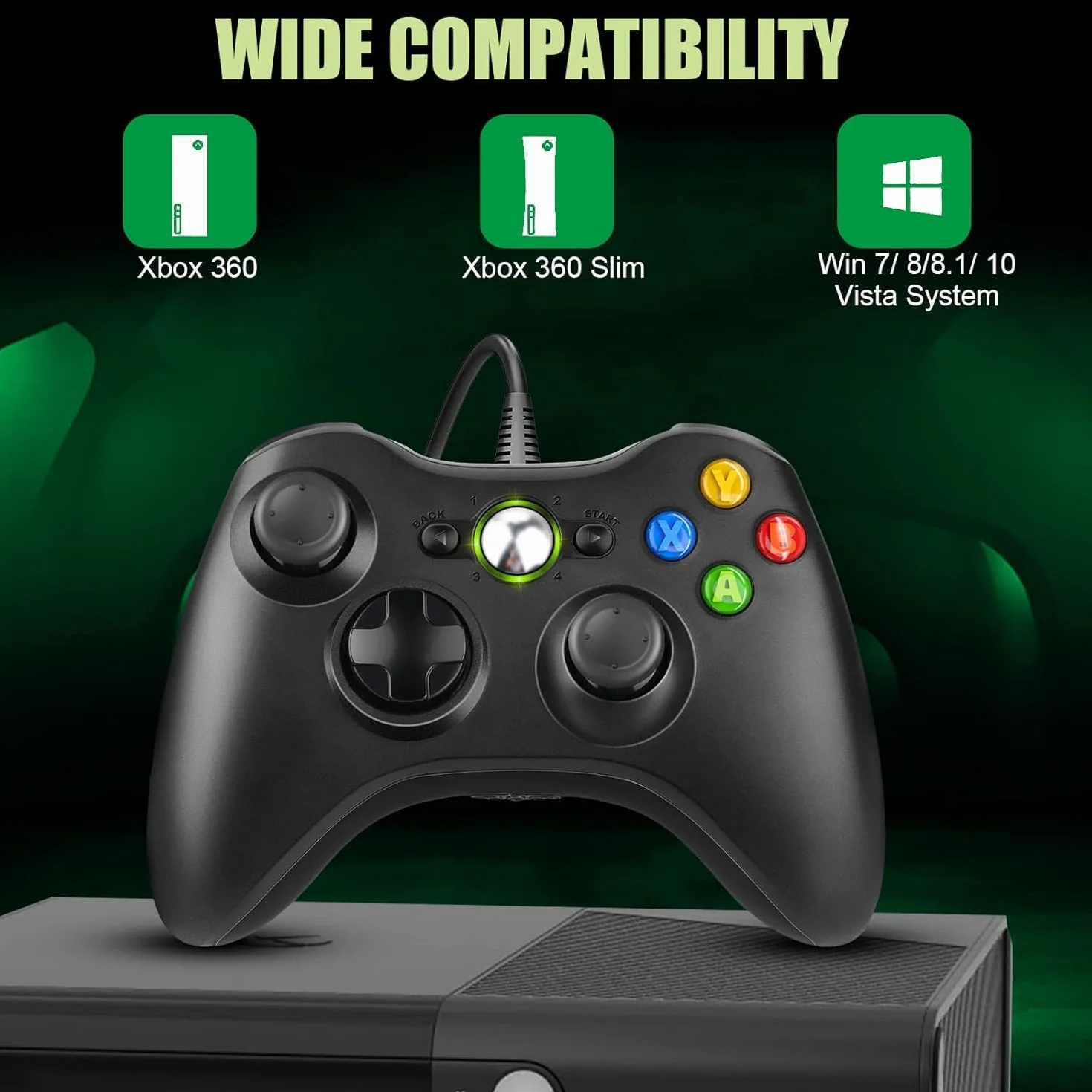 Kontroler do Xbox 360 PC, kontroler USB do gier dla Xbox 360, ulepszona konstrukcja, ergonomiczny kabel gamepad do Windows XP/Vista/7/8/8.1/10