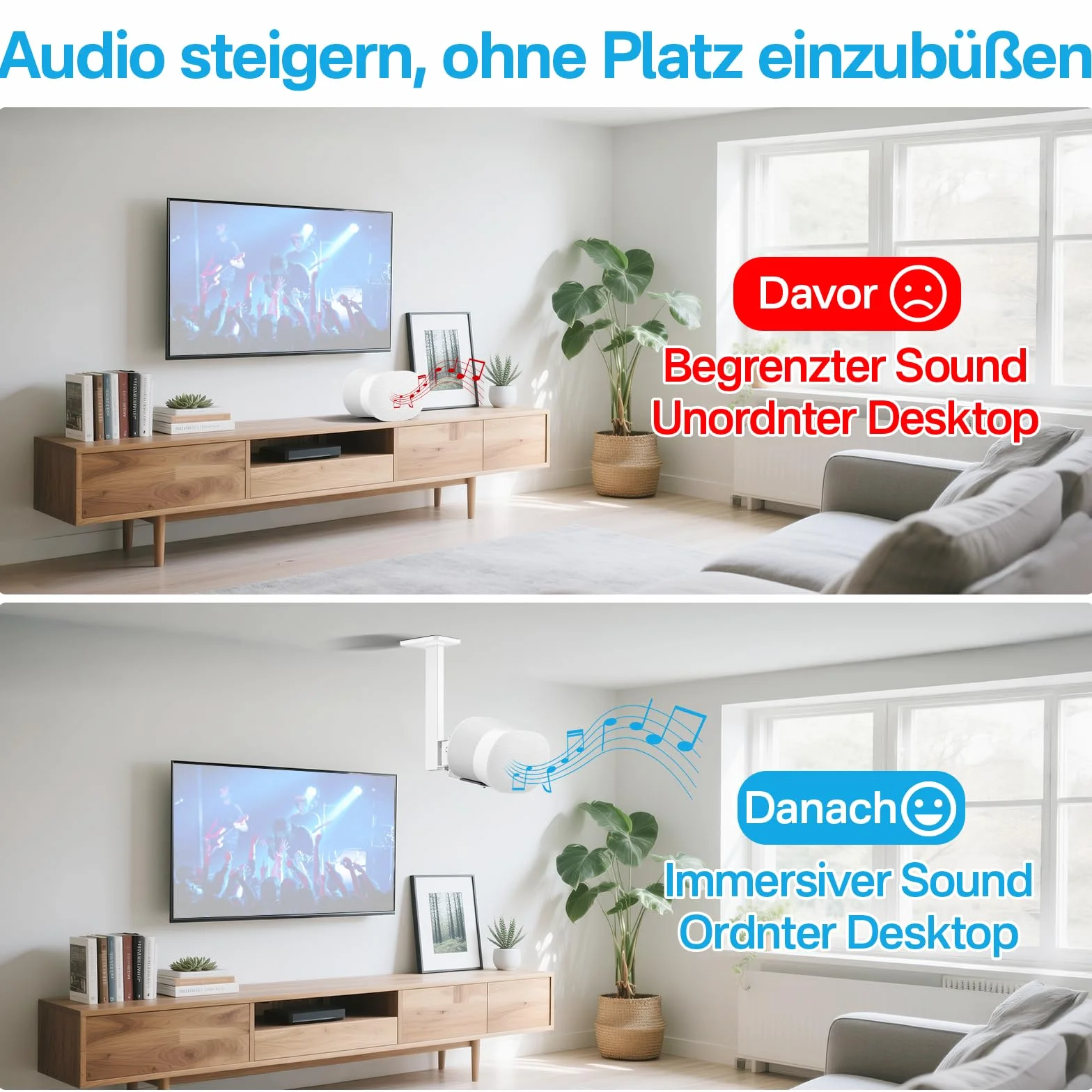 Obrotowy i pochylany uchwyt sufitowy do Sonos Era 300, uchwyt sufitowy – wytrzymały uchwyt sufitowy do Sonos Era 300, uchwyt do poprawy doznań audio, biały