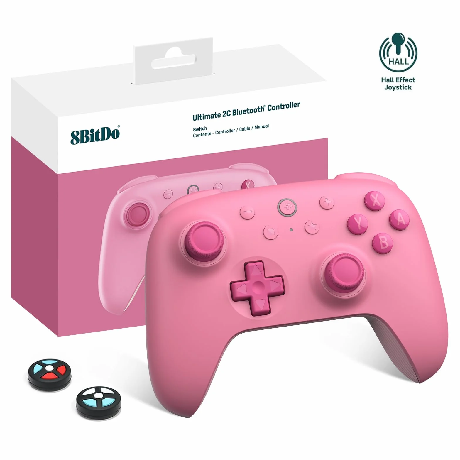 8Bitdo Ultimate 2C Kontroler Bluetooth do Switcha 2, Switcha/OLED/Lite, joysticki z efektem Halla, nieliniowe cyfrowe wyzwalacze, konfigurowalne zderzaki L4/R4, ruch 6-osiowy, wibracje Rumble (Różowy)
