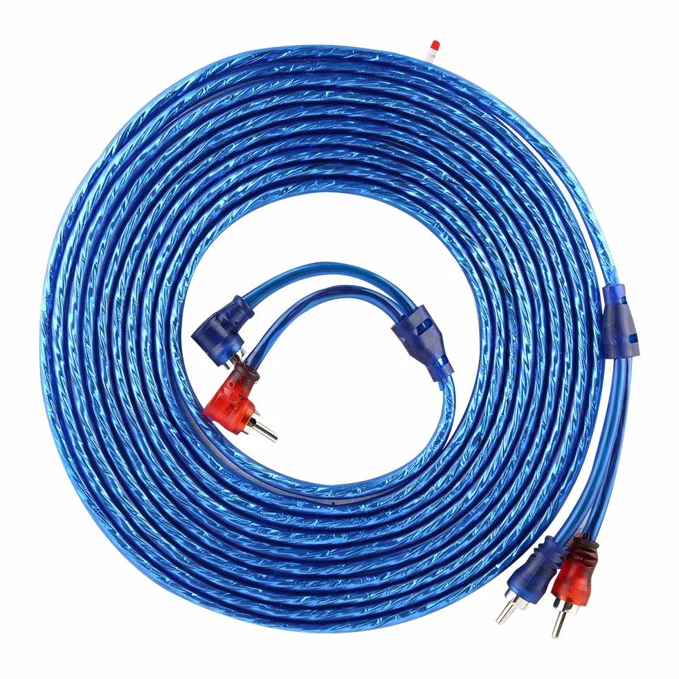 Qiilu 5 Meter Car-Audio-Kabel, AUTO Car Blue Transparentes Cinch-Audio-Verbindungskabel Ultra Flexibel