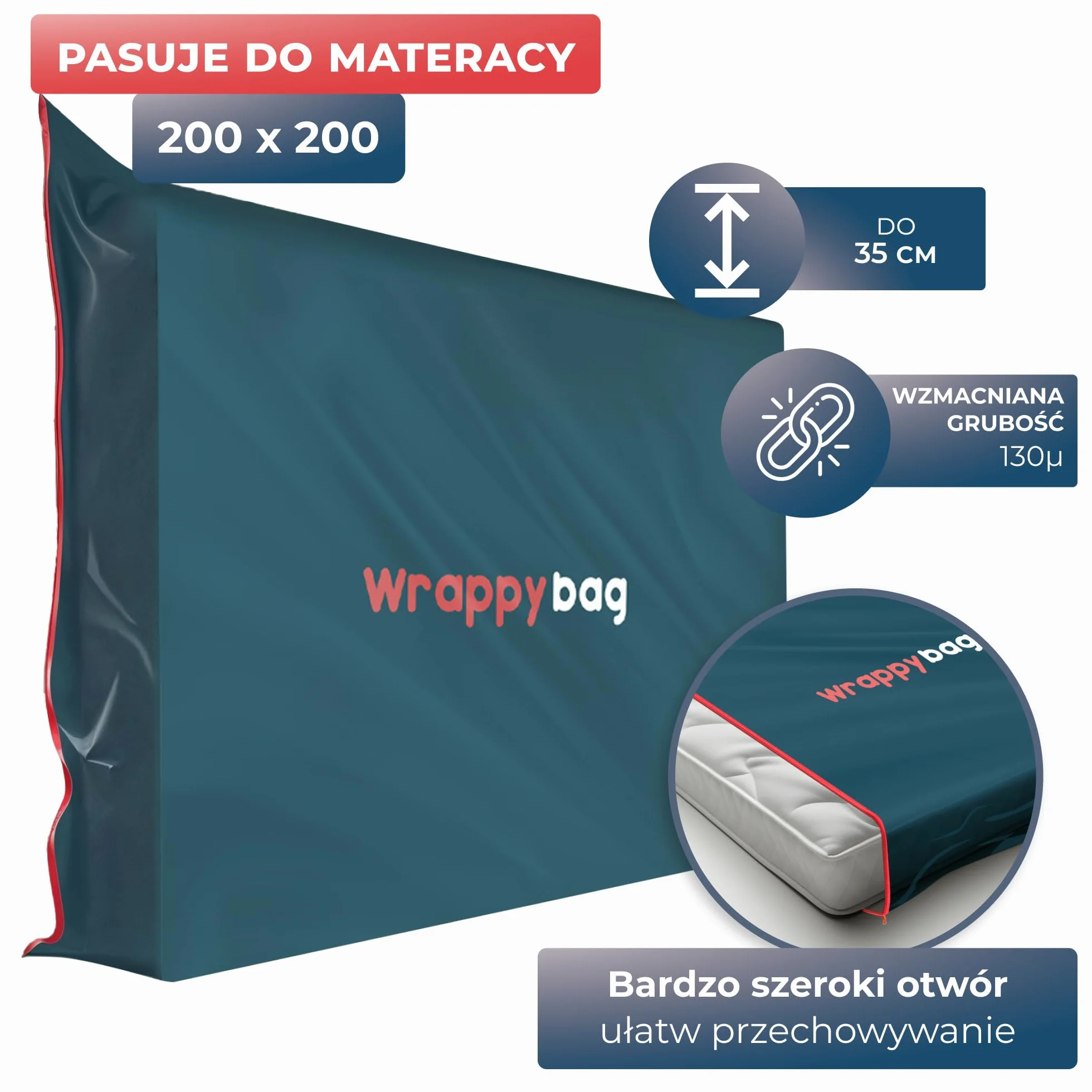 WRAPPYBAG Nieprzezroczysty Pokrowiec Ochronny na Materac 200 x 200 cm