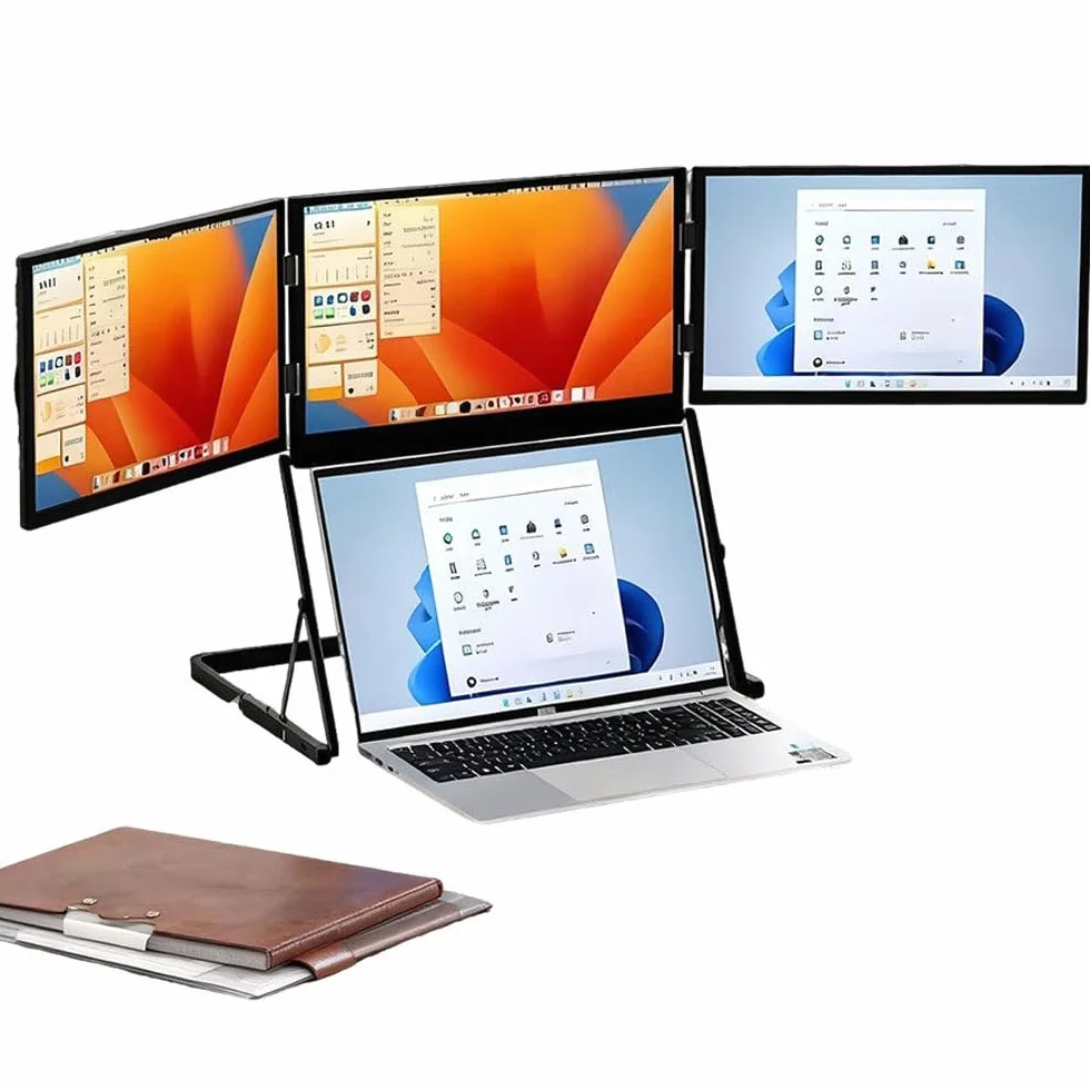Rozszerzenie ekranu laptopa Quad Screen Extender, 14-calowy przenośny monitor HD 1080p Triple, automatyczna regulacja szerokości + obrót o 360°,funkcja Plug-Play dla laptopów 14-15,6” 15.6in