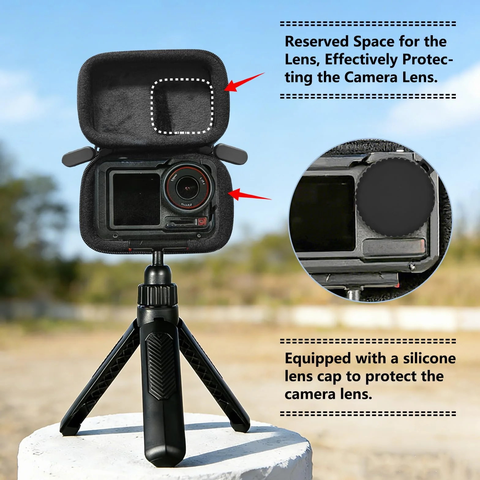 Mini pokrowiec ochronny do DJI Osmo Action 5 Pro/4/3 & GoPro Hero 12/11/10, odporna na uderzenia PU Hard Shell torba podróżna z pokrywą obiektywu, przenośna z paskiem na nadgarstek i karabińczykiem