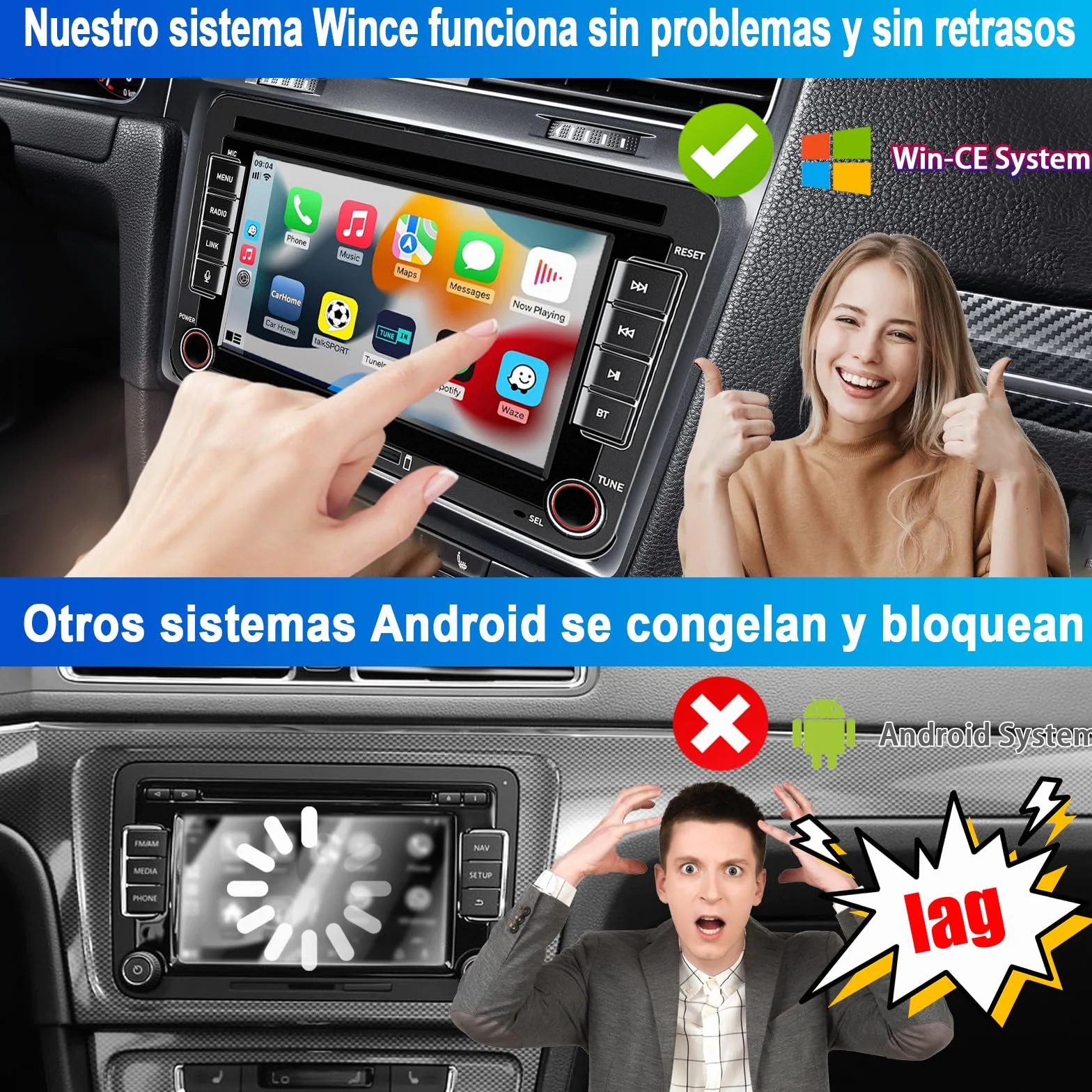 Radio samochodowe Liulbobu do VW Golf 5/6, Passat, Jetta, Caddy, Polo CC, Tiguan, EOS, Scirocco. Bezprzewodowy CarPlay i Android Auto, 7-calowy ekran dotykowy, Bluetooth, FM/AM, USB, DSP, RDS.
