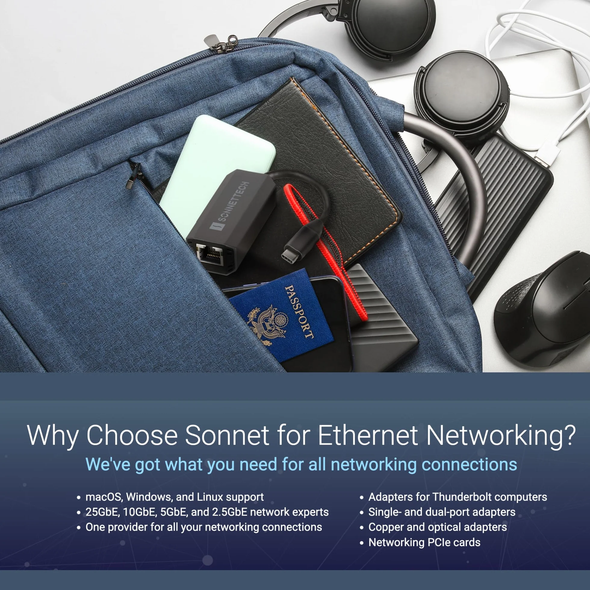 Sonnet Solo5G SFP+ adapter USB-C na 5 GB Ethernet | Kompaktowy, bez wentylatora, Plug and Play, kompatybilny z Mac, Windows, Linux, dla kreatywnych profesjonalistów i szybkich połączeń sieciowych