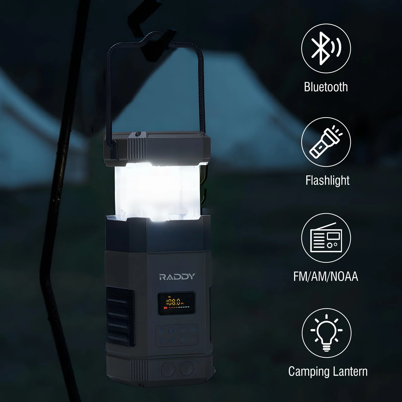 [10000 mAh Wodoodporny] Radio awaryjne Raddy SL10, korba ręczna Solarna latarnia kempingowa, głośnik Bluetooth IPX6, latarka AM FM NOAA Alarm SOS na wypadek awarii zasilania na kempingu