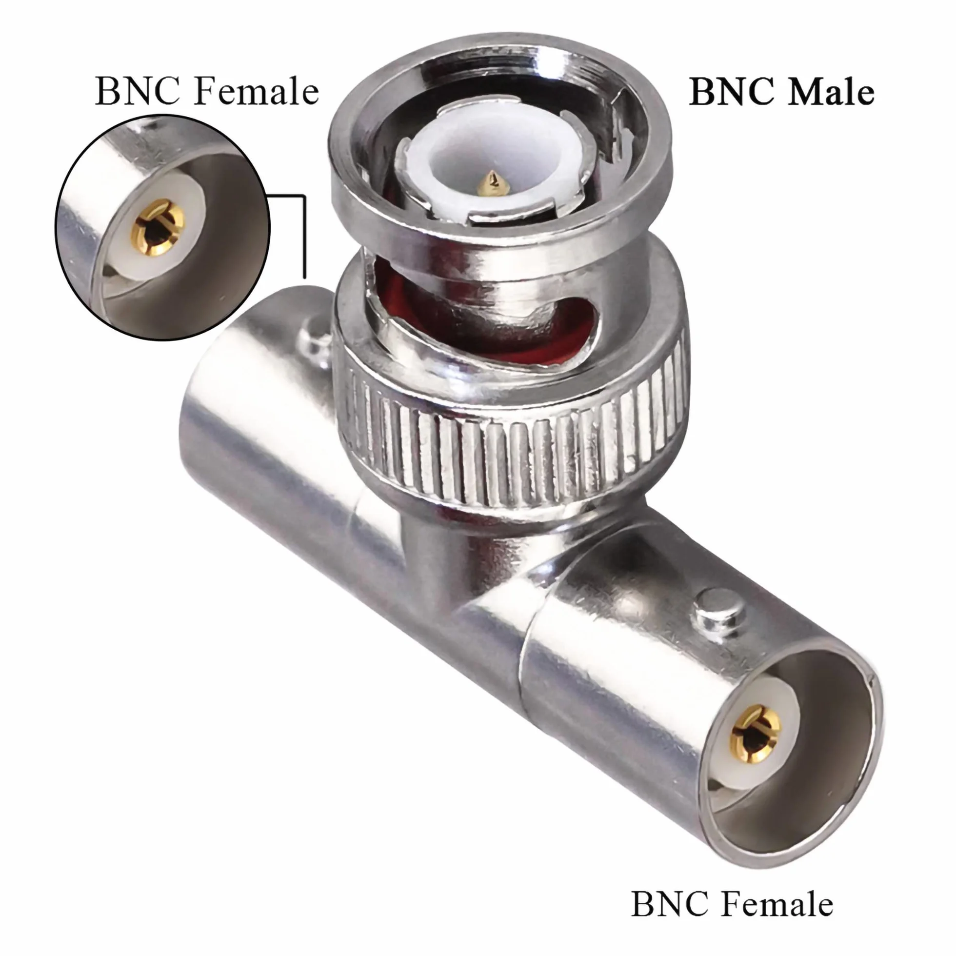 Złącze BNC Triple Tee - męski na podwójny żeński adapter koncentryczny RF w kształcie litery T do kabla koncentrycznego Security CCTV DVR Camera - 3-drożny rozdzielacz łączący 2 szt
