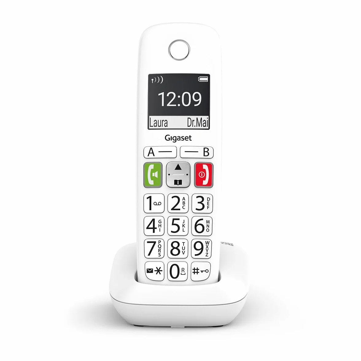 Gigaset E290 - bezprzewodowy telefon dla seniorów z szerokimi klawiszami, bezpośredni dostęp do ważnych numerów, funkcja wzmacniania dla wyjątkowo głośnego dźwięku, biały