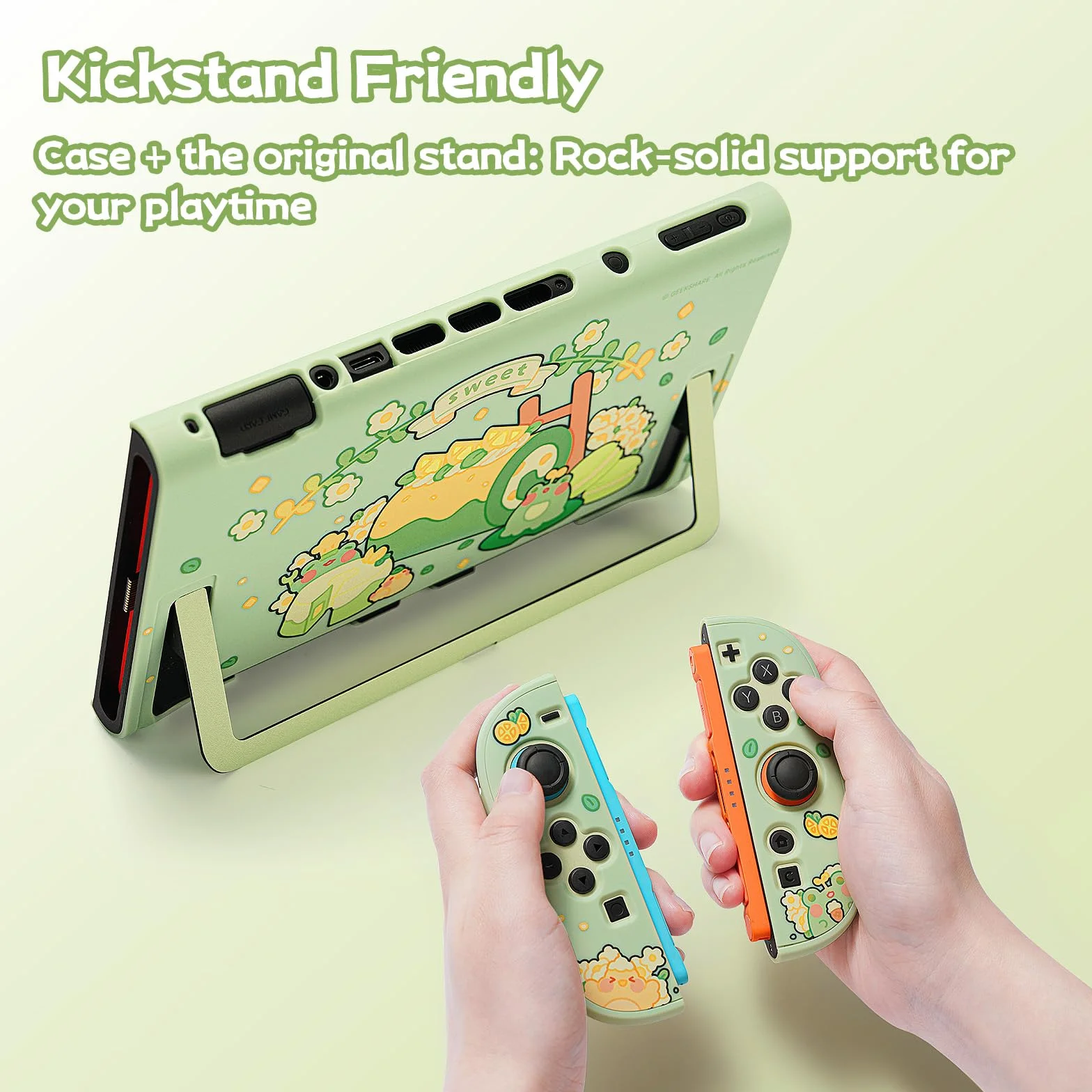 GeekShare Etui ochronne kompatybilne z Switch 2, twarde, smukłe etui PC, konstrukcja dokująca do konsoli Switch 2 i kontrolera JC – żaba Matcha