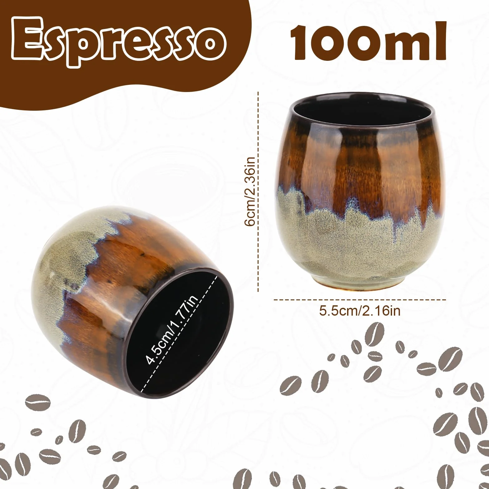 Porcelanowe filiżanki do espresso 4 x 100 ml, ręcznie wykonane, grube ścianki