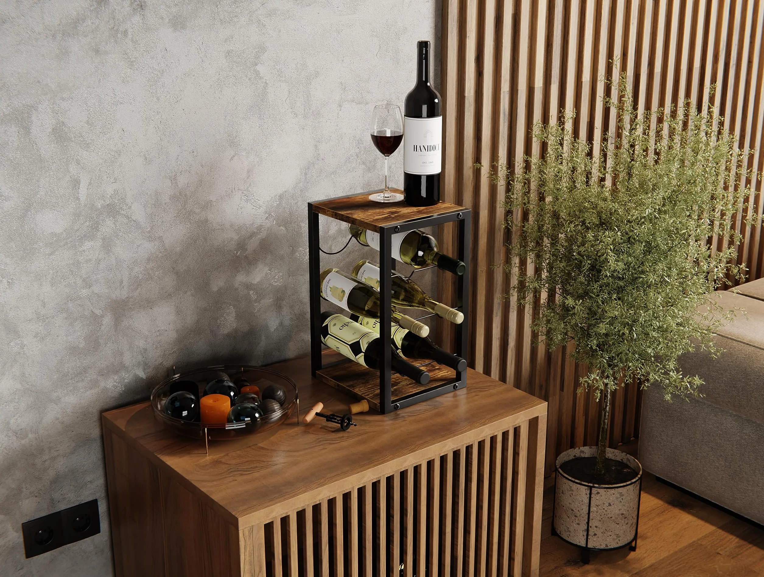 Lenmar Seria LOFT metalowy stojak na wino 6 butelek 21x24x37 cm