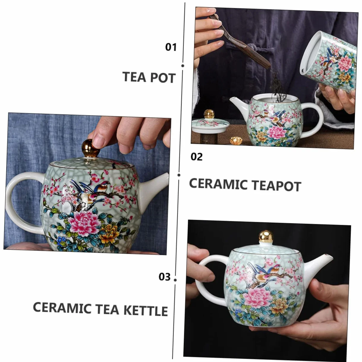 Cabilock 1kawałek Czajniczek Ceramiczny Ręcznie Malowanym Wzorem Kwiatów Idealny Do Serwowania Herbaty Odporny Wysoką Niską Temperaturę Doskonały Spotkania Domu Biurze