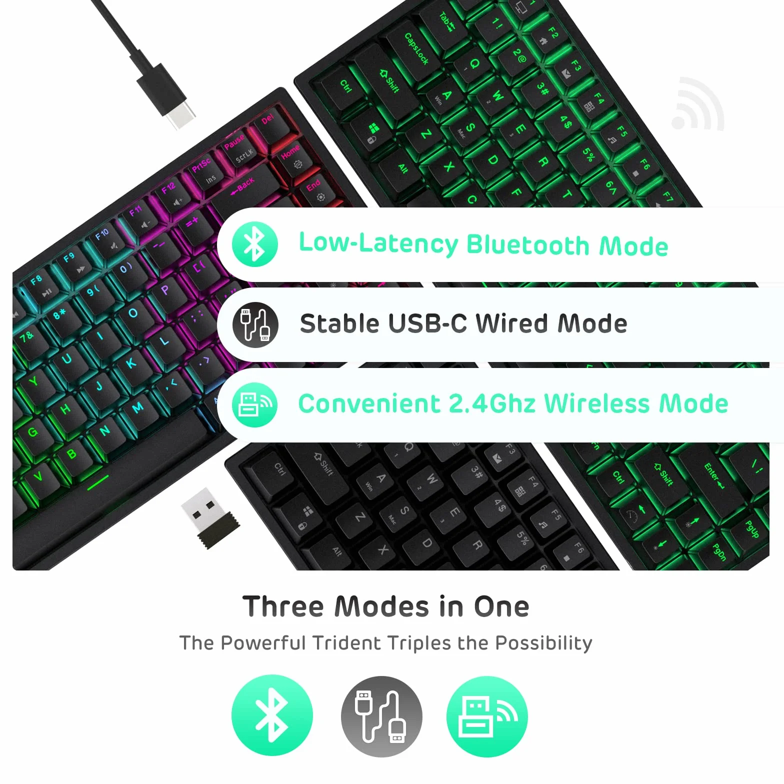 RK ROYAL KLUDGE RK84 Bezprzewodowa Bluetooth / 2,4 GHz 75% RGB, mechaniczna klawiatura do gier, trzy tryby podłączana klawiatura z przełączanym dotykowym niebieskim przełącznikiem