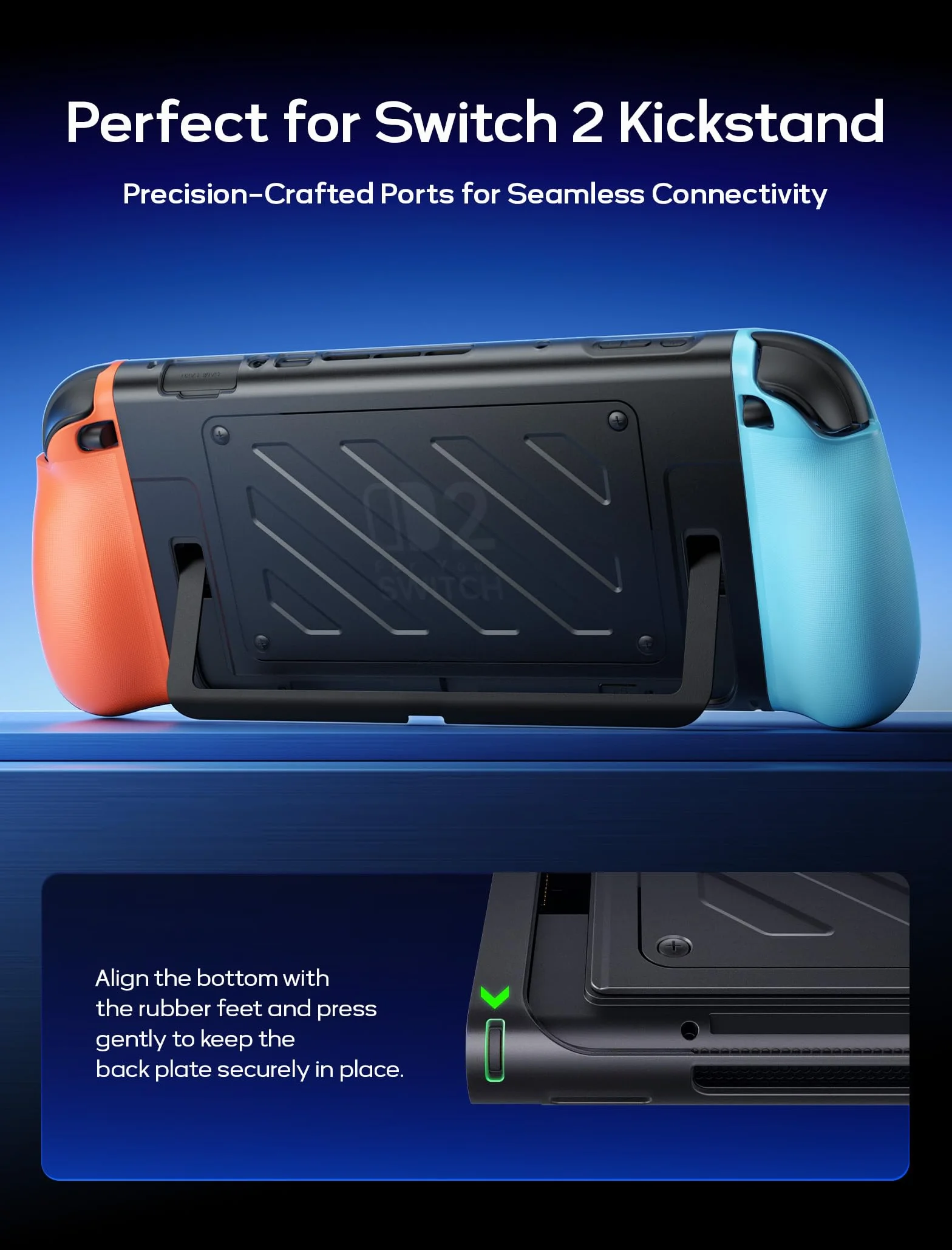 JSAUX Podzielone etui ochronne na Nintendo Switch 2, TPU i PC, antypoślizgowy ergonomiczny uchwyt, przechowywanie 10 kart do gier, niebieski