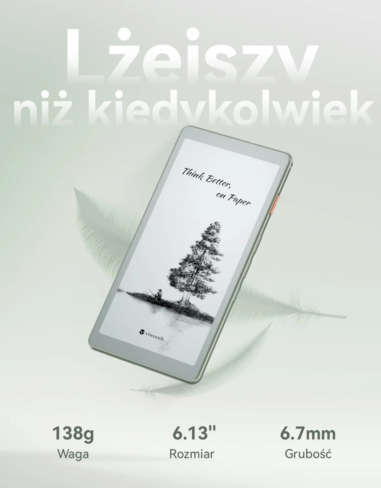 VIWOODS 6,13’’ AiPaper Reader z łącznością 4G, ultracienkie i lekkie urządzenie eReader E Ink, zintegrowana sztuczna inteligencja, 300 PPI, regulowane przednie podświetlenie, 128 GB pamięci