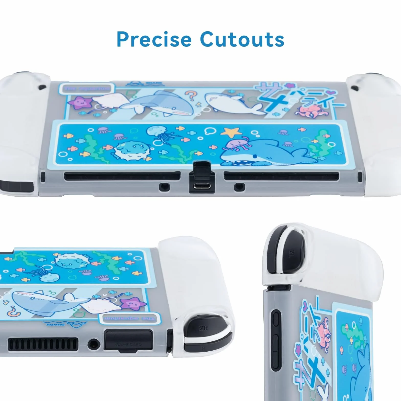 Etui ochronne GeekShare Slim Cover Case kompatybilne z konsolą Switch OLED, amortyzującą i odporną na zarysowania skórką ochronną na Switch OLED 2021 - Shark Party (przezroczysta)