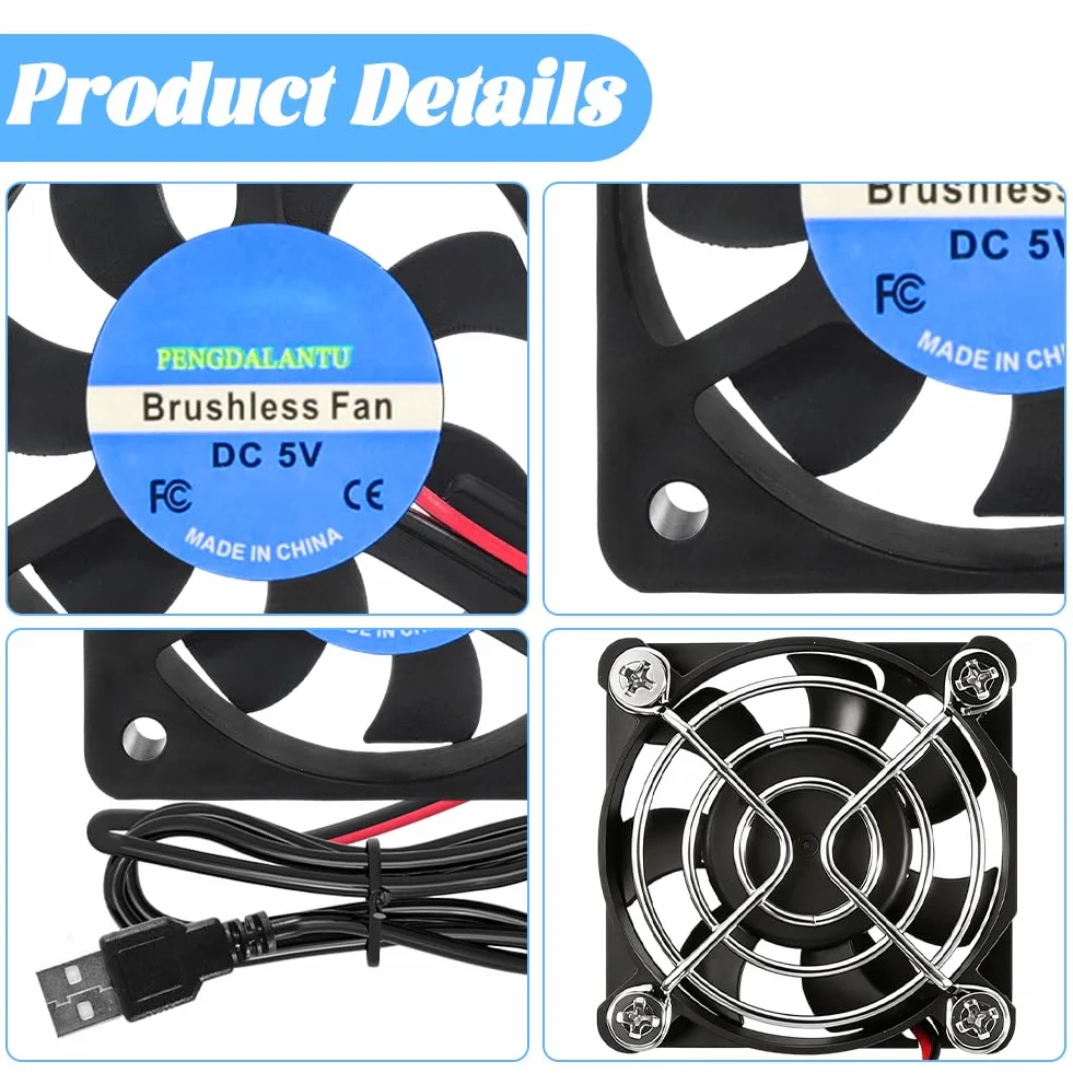 2 sztuki bezszczotkowych wentylatorów USB 50 mm 5 V PC wentylator USB 5010 50 x 50 x 10 mm, mini wentylator do komputera Makerbot do PC CPU, obudowa komputera, drukarka 3D