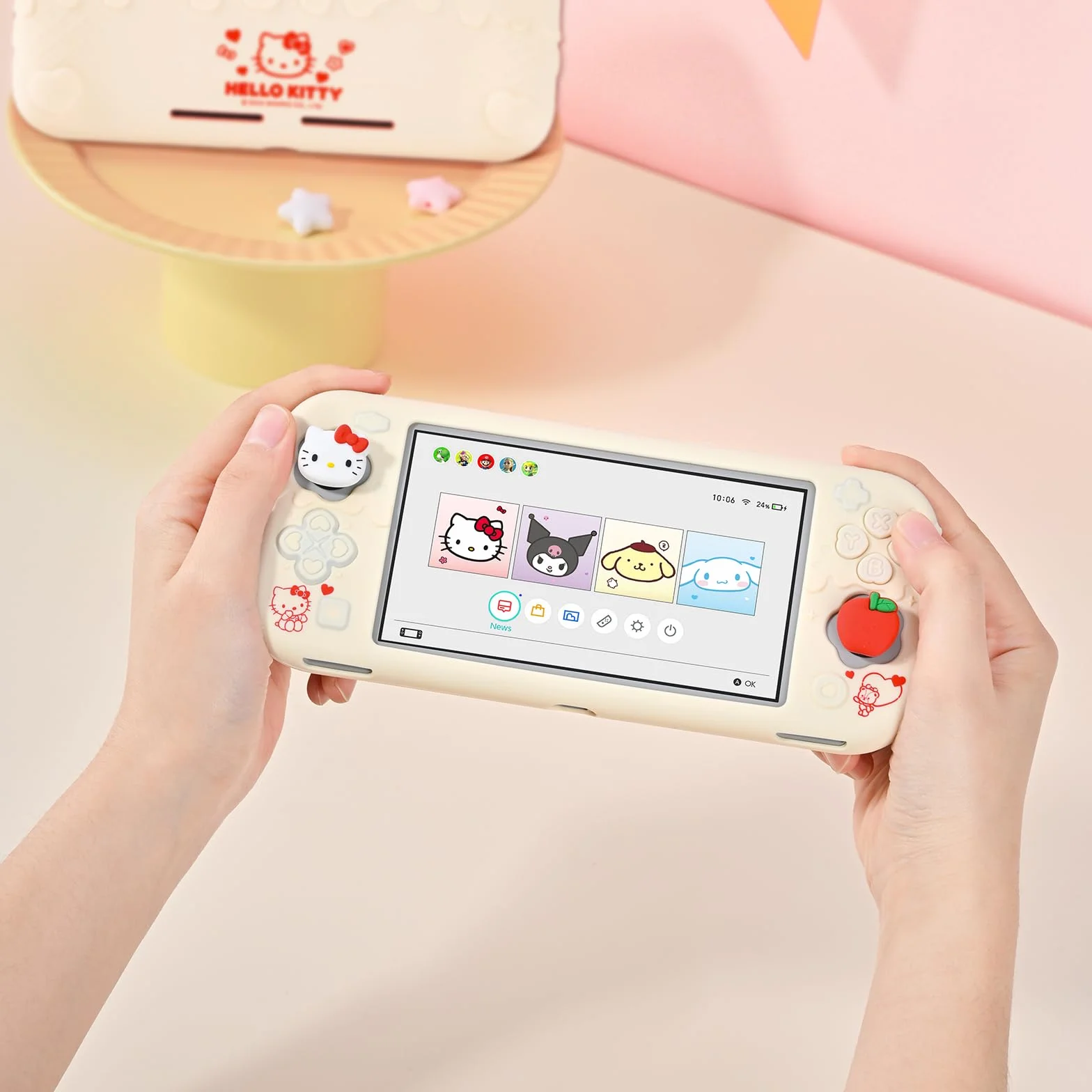 Kuitmor Etui ochronne do Switch Lite, Miękka Sylikonowa Osłona, Zabezpieczenie przed Zarysowaniami do Switch Lite wraz z 2 Nakładkami na Drążki - HLK Kremowy Biały
