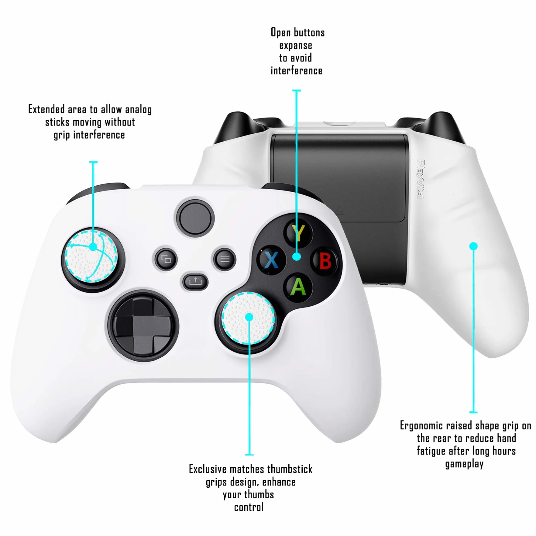 PlayVital Anti-Slip Silikonowe Etui Ochronne do Xbox Series X,Pokrowiec Ochronny do Xbox Series S Kontrolera,Miękka Gumowa Obudowy Ochraniacz Skóry z Nakładki na Kciuki-Biały(Czysta Seria)