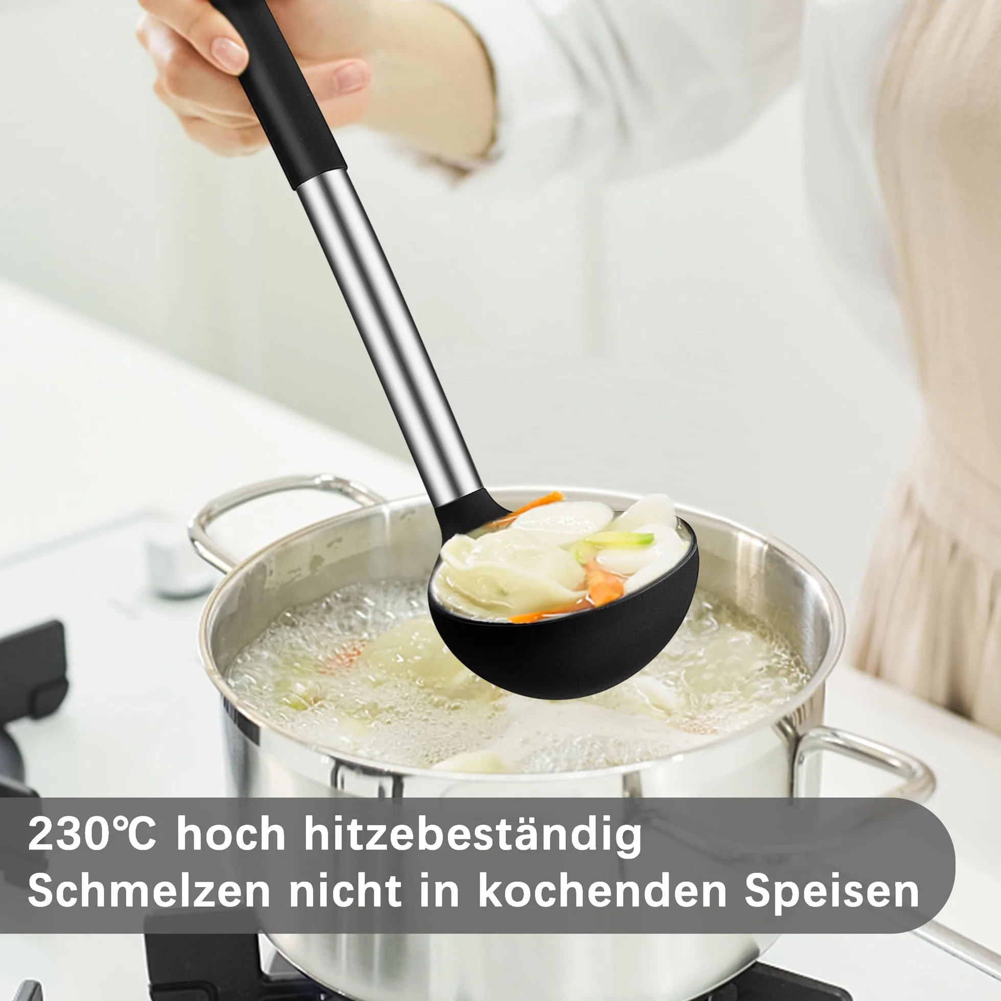 Chochla do zupy, Joyfair 2-częściowy zestaw chochli silikonowych, żaroodporna chochla z uchwytem ze stali nierdzewnej, 30cm duża łyżka do sosów do gotowania/mieszania/serwowania, zdrowa i