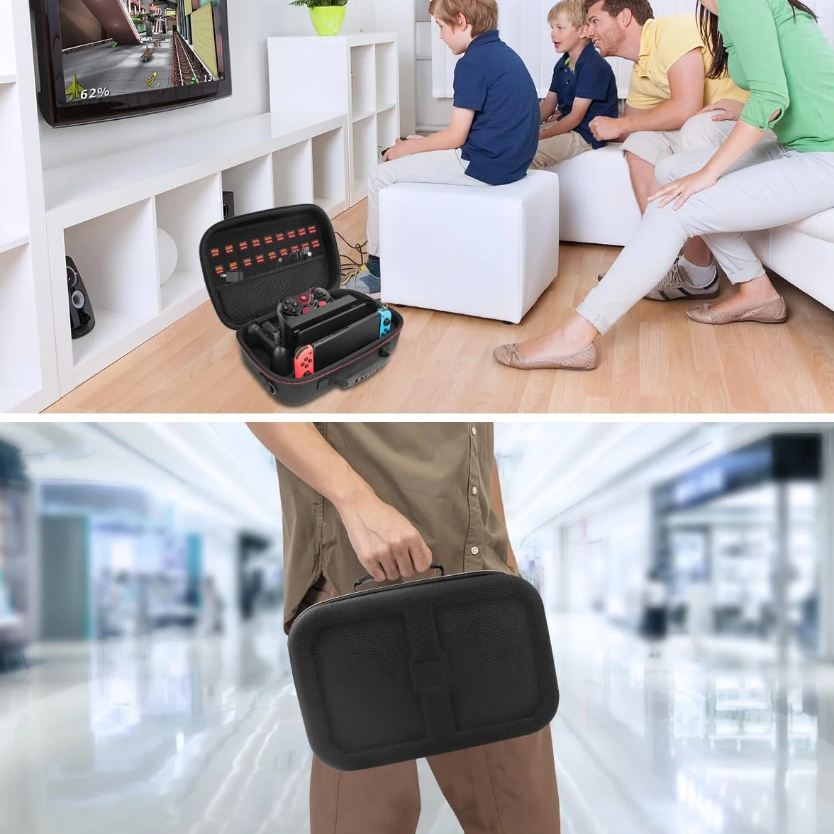 ARVOK Etui do przechowywania kompatybilne z Nintendo Switch/Switch OLED, przenośna torba podróżna, twarda torba listonoszka, miękka podszewka, 18 gier, futerał do przenoszenia konsoli Switch Pro