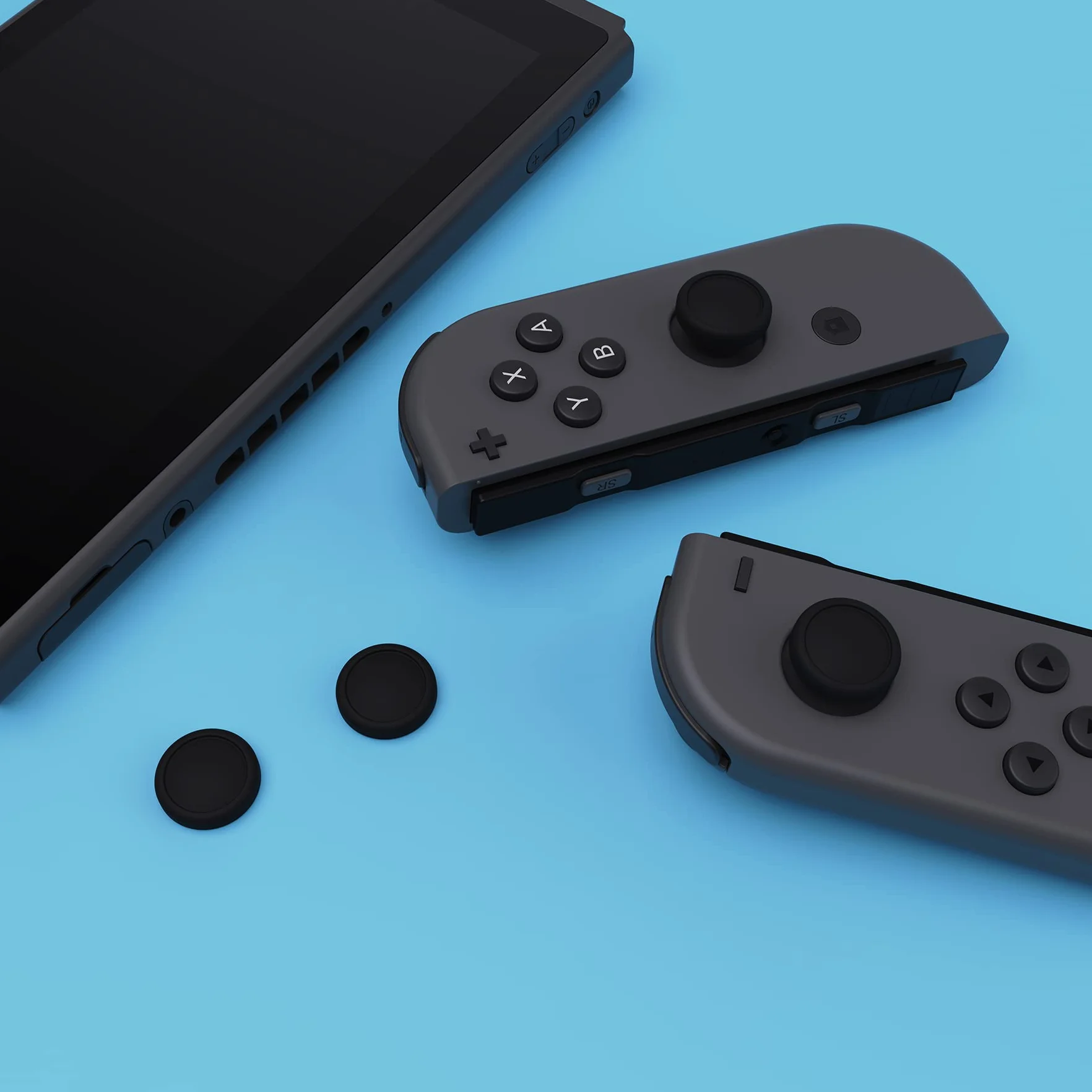 PlayVital Joystick Caps do Switch,Thumb Grip Caps do Switch Lite,Silikonowa Osłona Analogowa do Switch OLED Joycon Uchwytów na Kciuk do Switch & Switch Lite & Switch OLED-Czarny